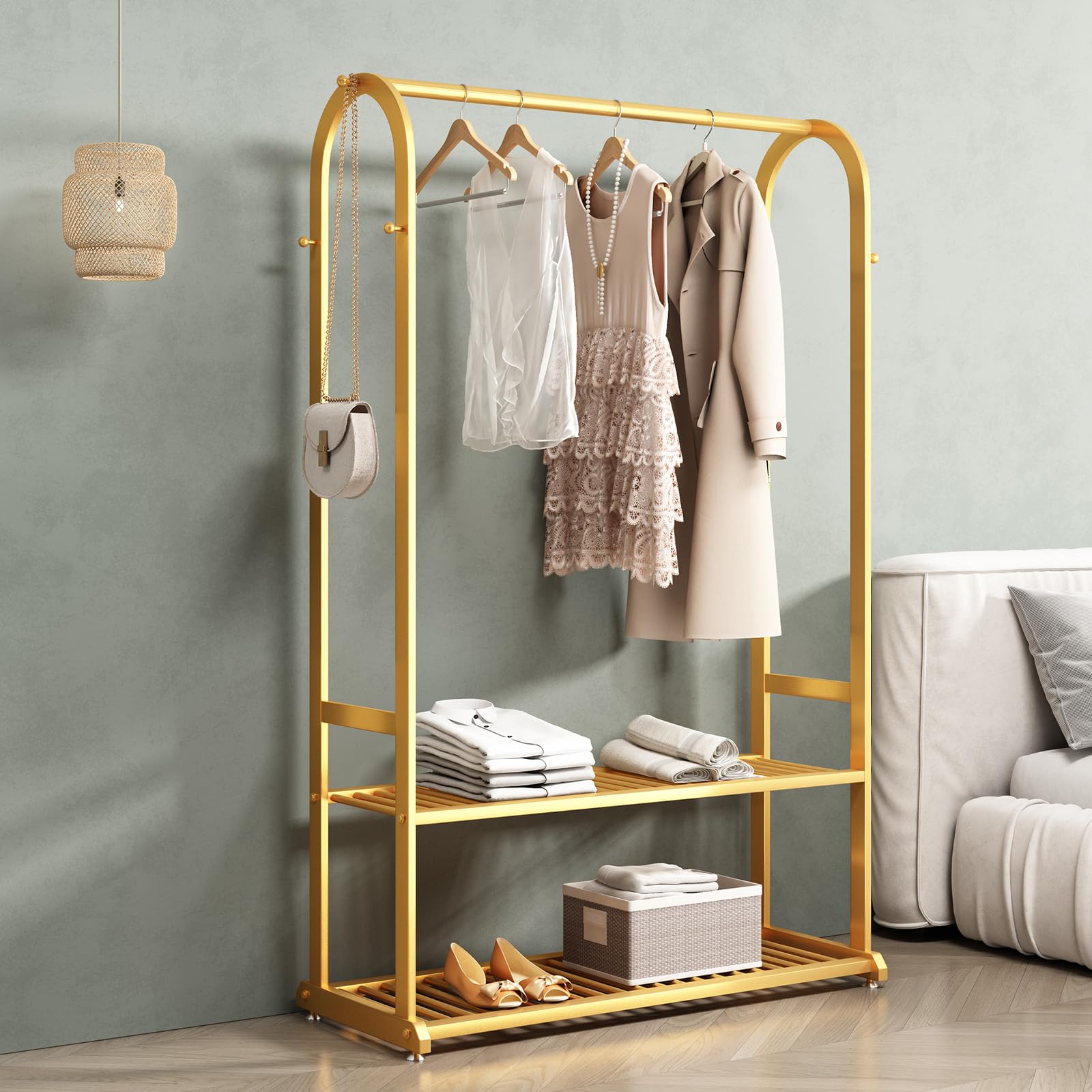 Buzuey Gold Clothing Rack,Heavy Duty Clothes Rack,Small Clothing Racks For Hanging Clothes,Wardrobe Rack,Rack For Clothes To Han