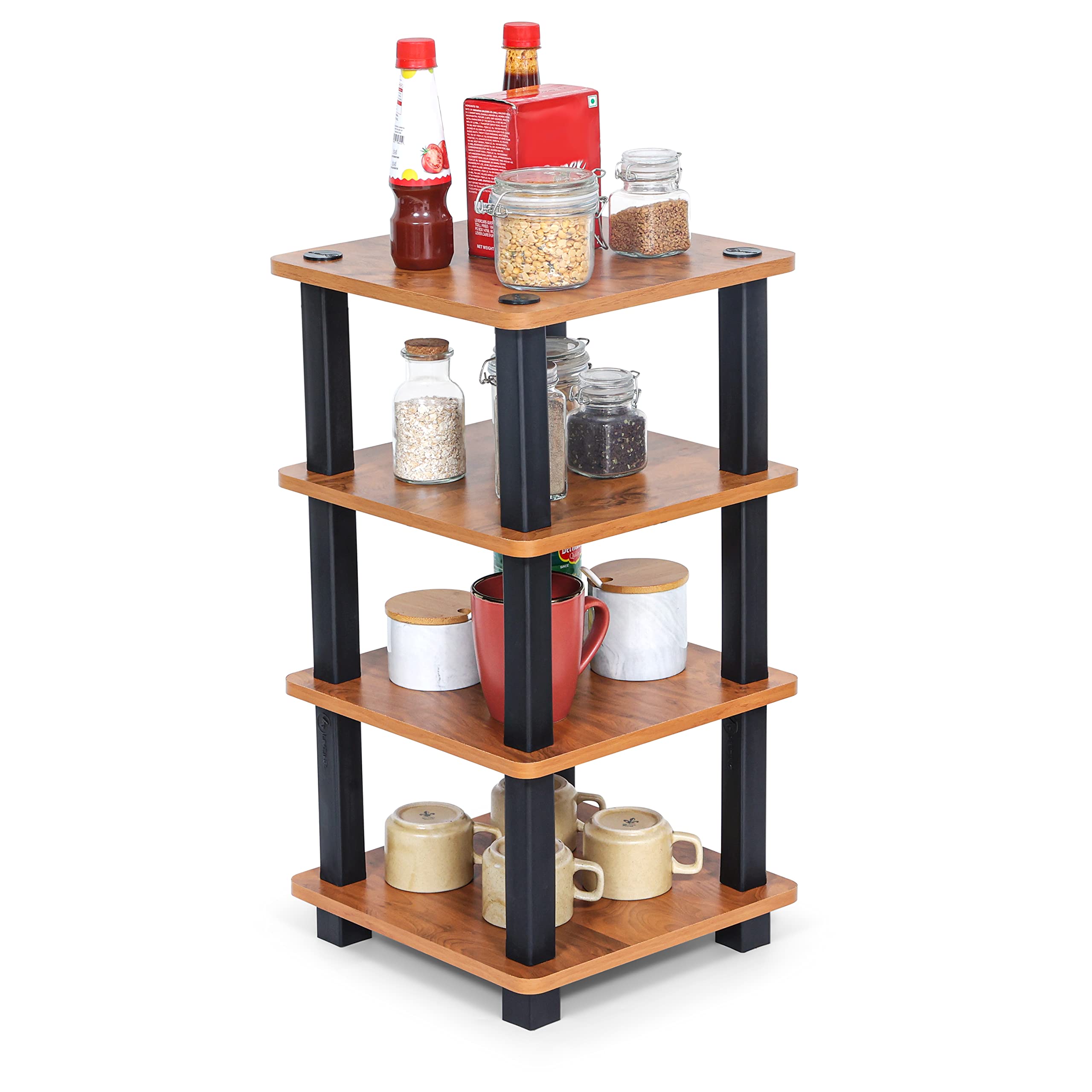 Livzing Turn N Tube 4 Tier Wooden Spice Rack  Countertop Storage For Kitchen Shelves  Bedside Table For Living Room, Bedroom 