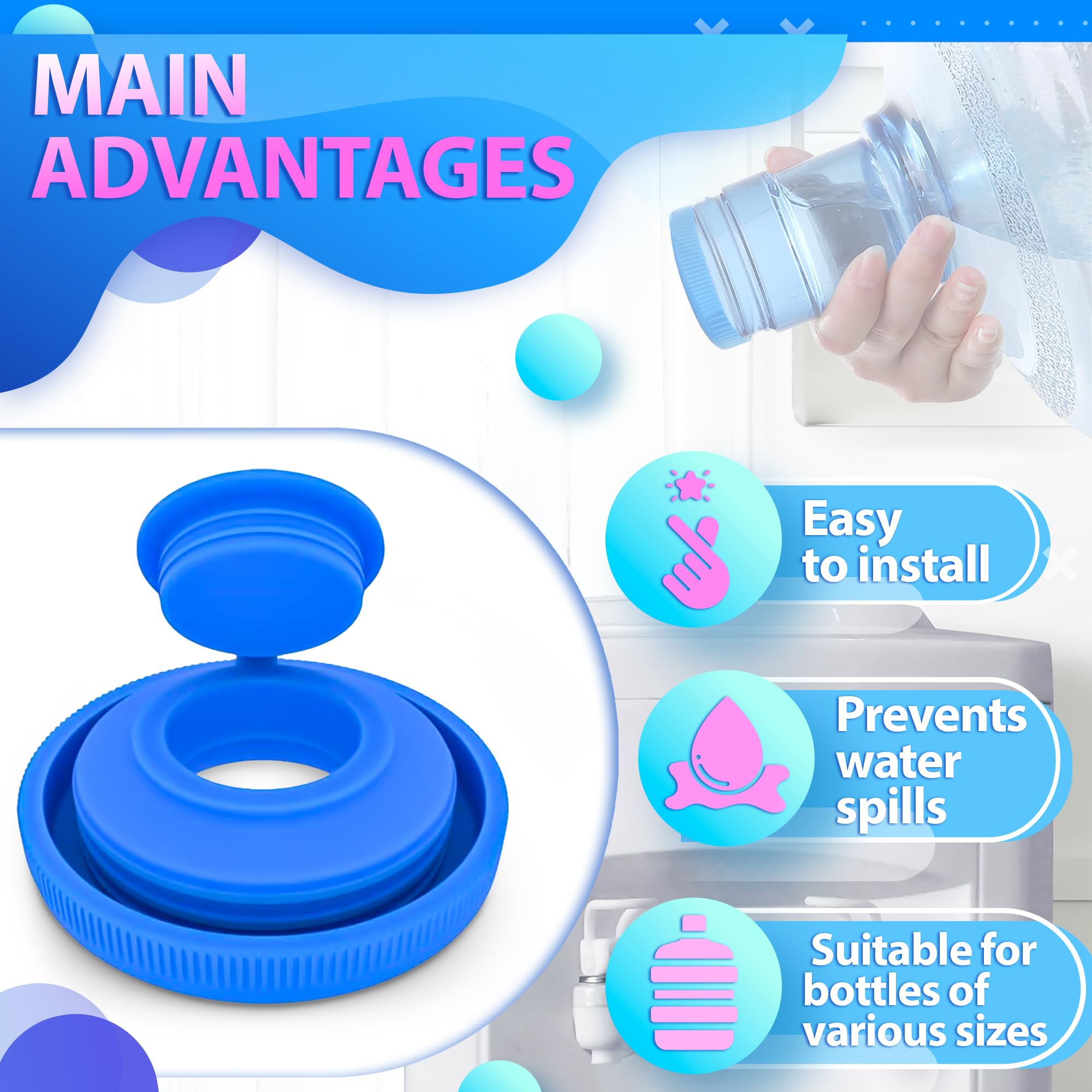 4Pcs 5 Gallon Water Jug Cap - Silicone Spill Stopper Water Jug 5 Gallon Water Bottle Replacement Lid Spill Guard Water Bottle Ca