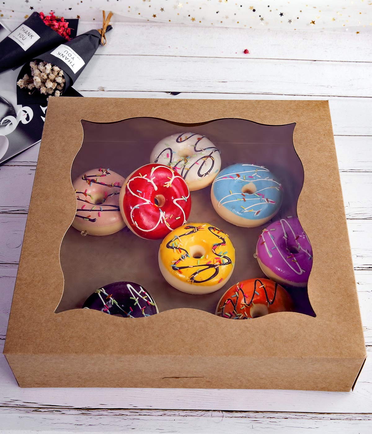 Cherry 15-Pack 12''X12''X3''Brown Bakery Boxes With Pvc Window For Pie And Cookies Boxes Large Natural Kraft Paper Box,Pack Of 1