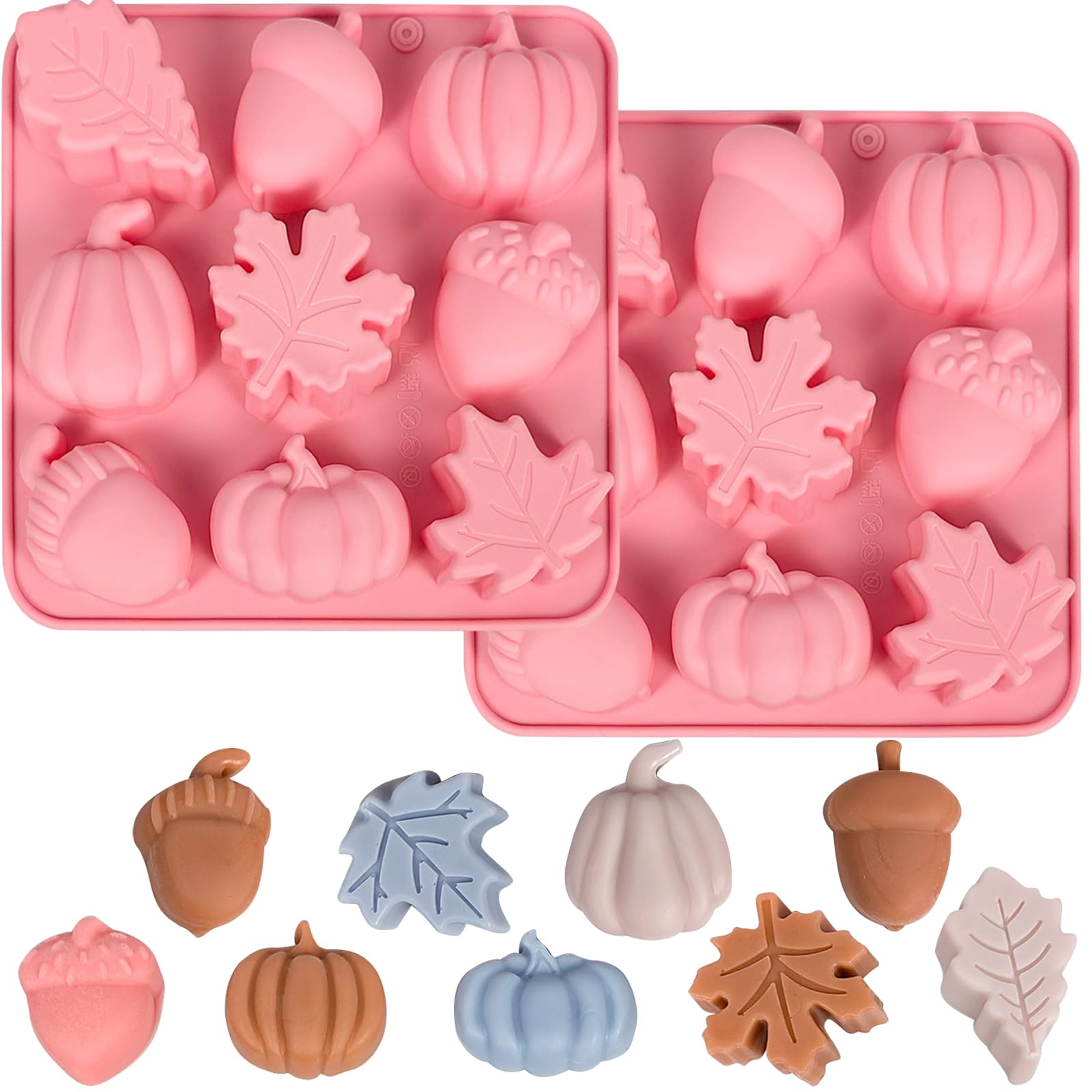 Fall Silicone Molds Pumpkin Chocolate Mold 2pcs Maple Leaf Acorns Shape Candy Soap Cake Baking Mold for Autumn,Thanksgiving, Hal