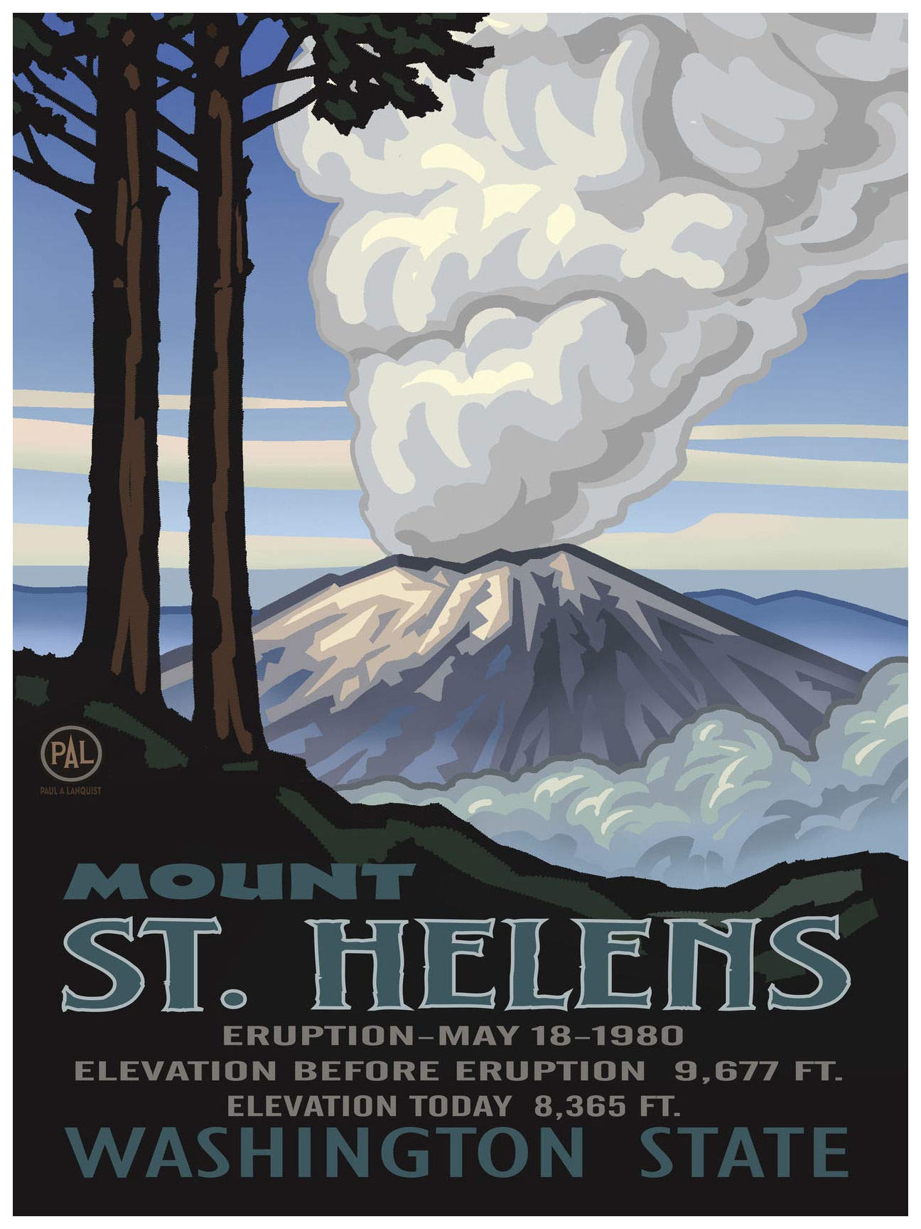 Mount St. Helen'S Washington Eruption Giclee Art Print Poster From Travel Artwork By Artist Paul A. Lanquist 18'' X 24''