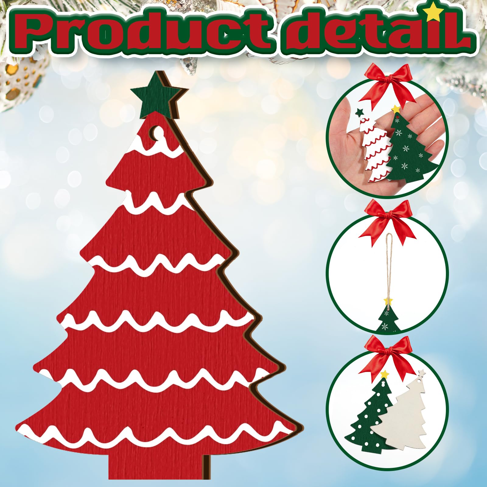 Qunclay 36 Pcs Christmas Tree Decorations Christmas Wooden Hanging Ornaments Rustic Farmhouse Xmas Hanging Sign Red Green White