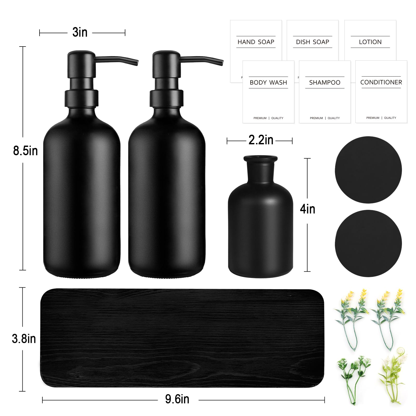 Dish Soap Dispenser For Kitchen, Black Hand Soap Dispenser With Stainless Steel Pump, Kitchen Soap Dispenser Set With Wood Riser