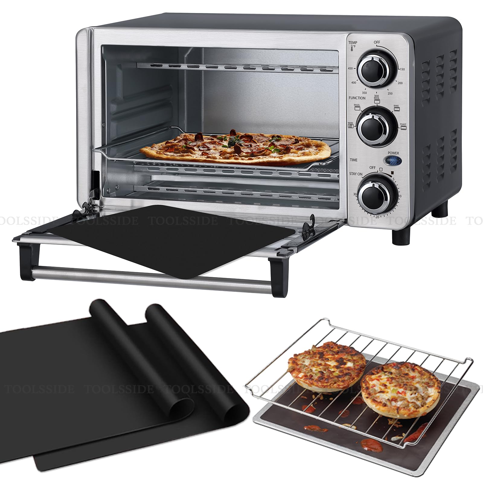 Toolsside 100% Non-Stick Toaster Oven Liner 2 Pack - 11'' X 9'' Oven Liners For Bottom Of Oven, Great Oven Mat, Teflon Liner For