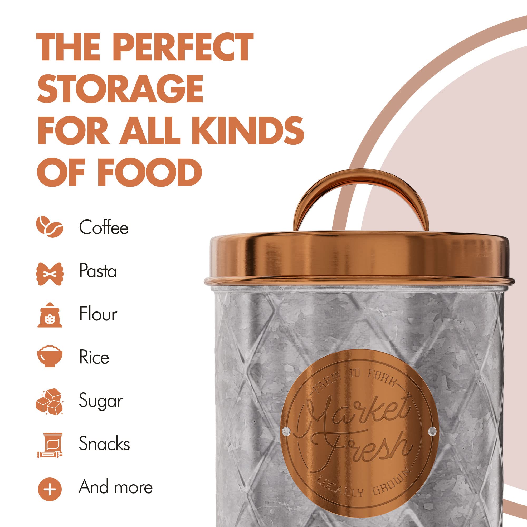 Amici Home Bristol Metal Canister | Food Storage Container With Lid | Canisters For Kitchen Counter | Galvanized Metal/Copper Li