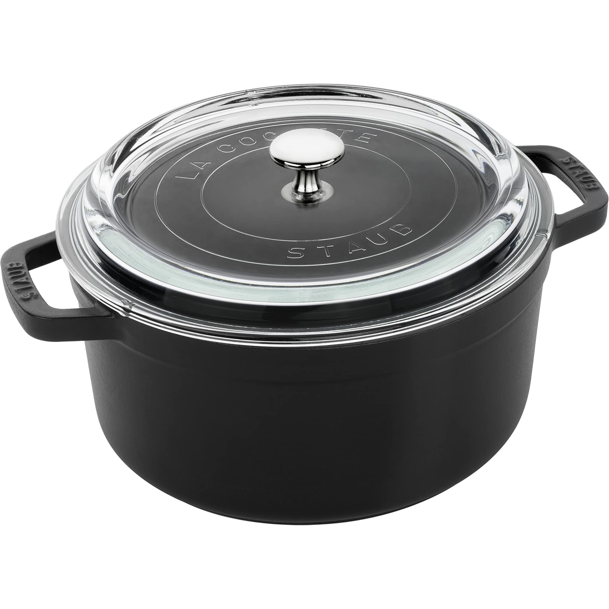 Staub Cast Iron Dutch Oven 4-Qt Round Cocotte With Glass Lid, Black