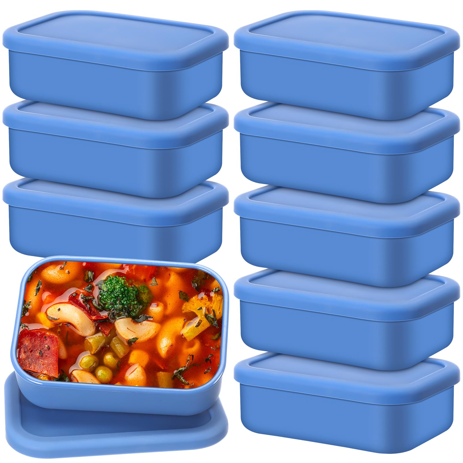 Nuogo 8 Pcs 2 Cup Silicone Freezer Trays With Lid Silicone Soup Freezer Molds Rectangle Soup Freezer Containers Reusable Food Pr