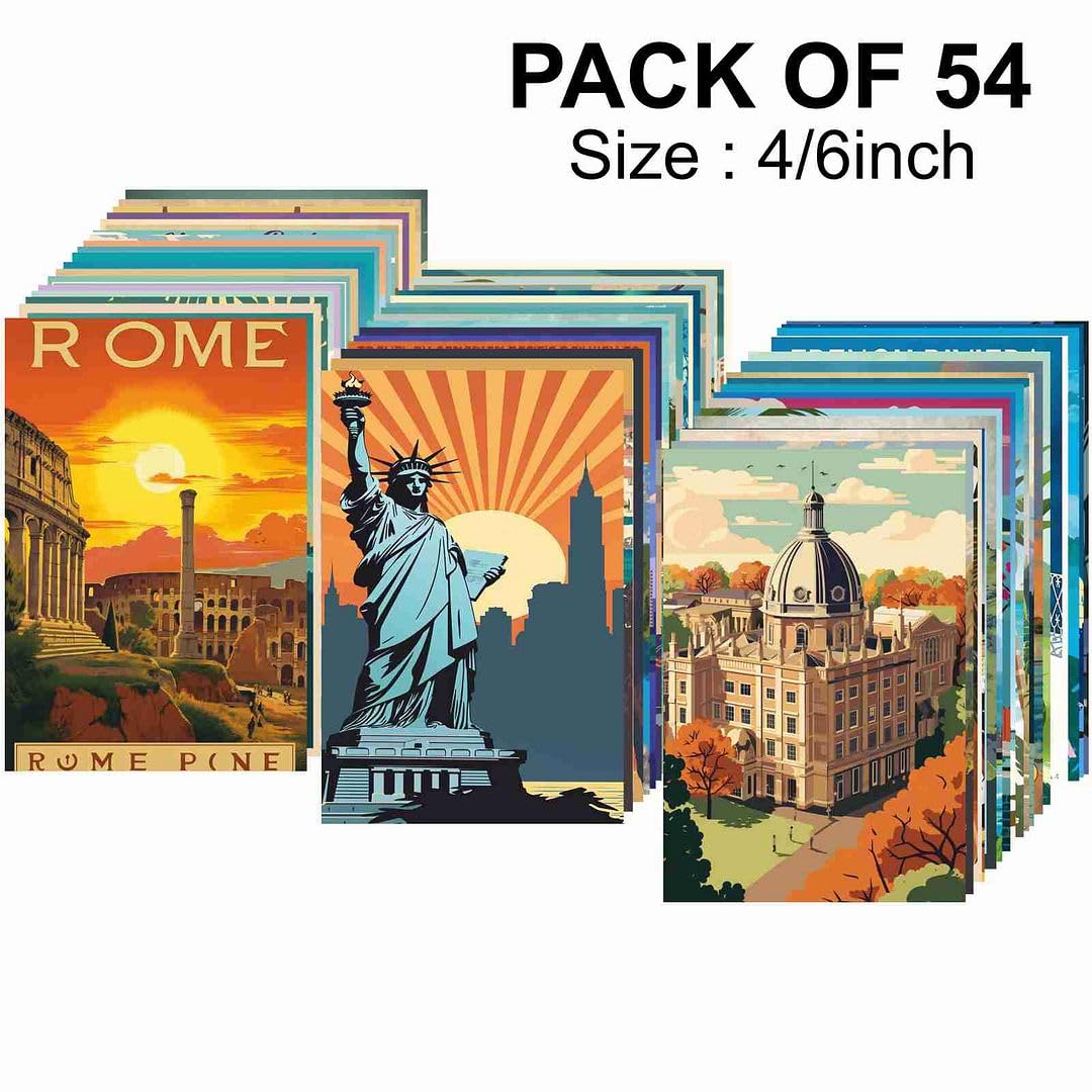Cvanu Set Of 54 Aesthetic Country Theme Printed Collage Kit Boho Poster For Wall Decoration (6Inchx4Inch)_202309-107