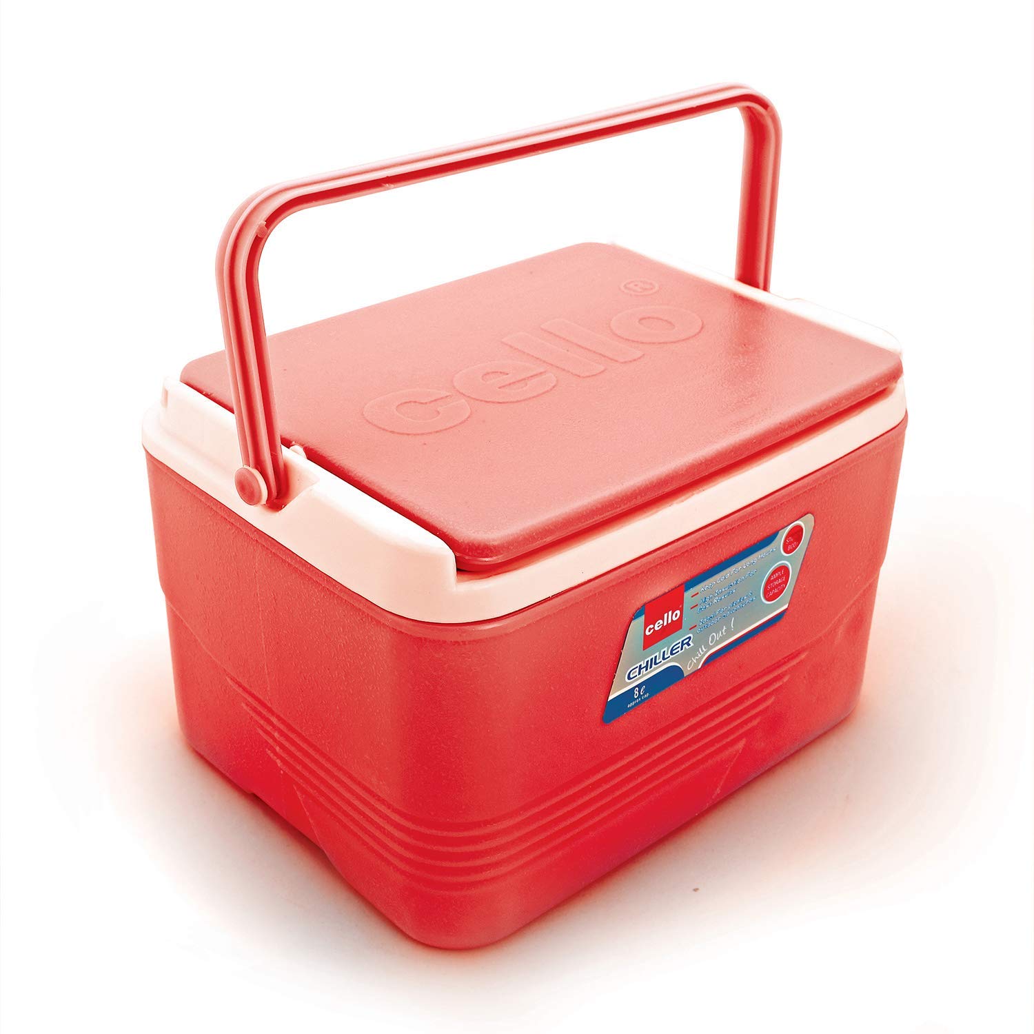Cello Chiller Ice Box | Standard Size For Travel Party Bar Ice Cubes | Cold Drinks | Medical Purpose | 8 Litre, Red