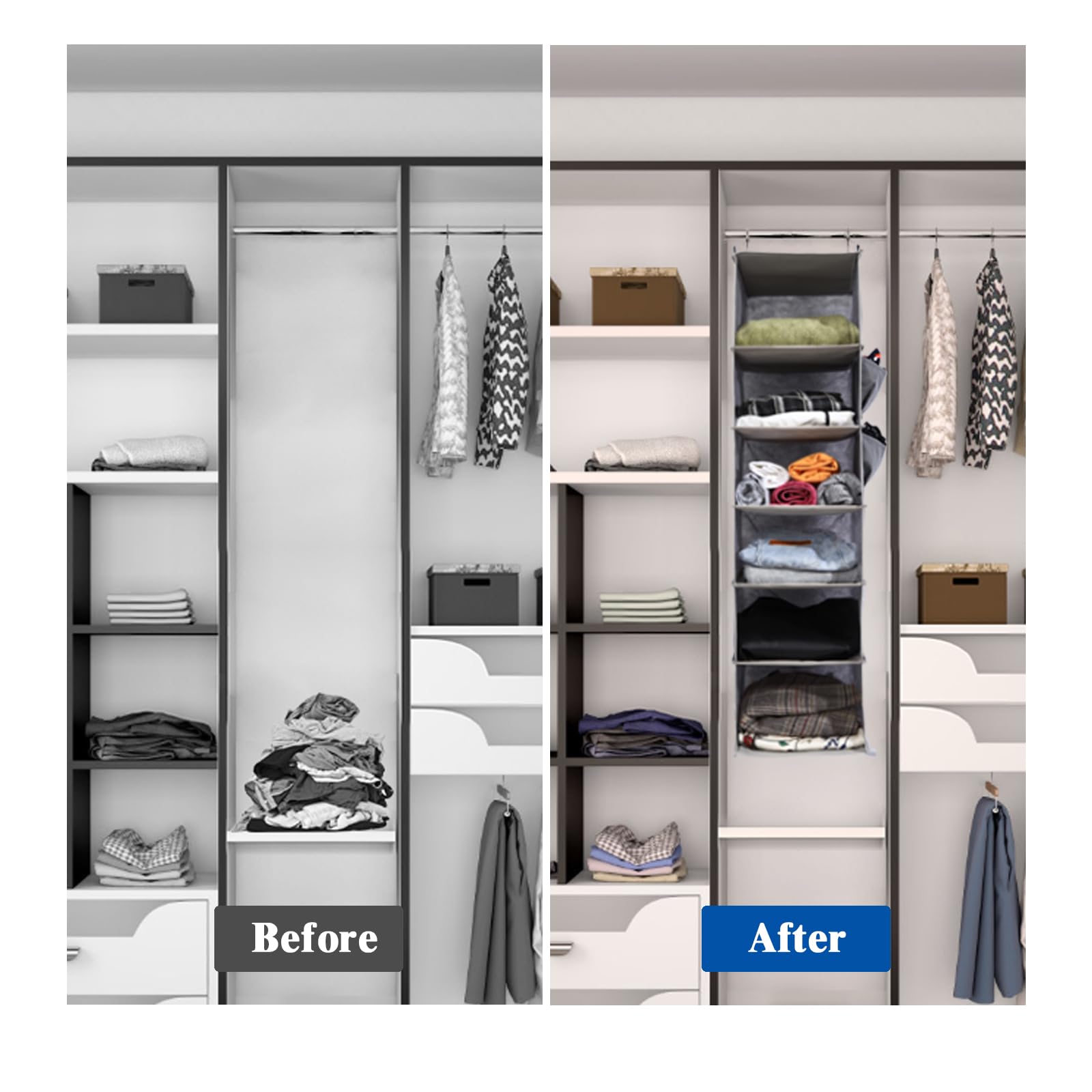 Yrcbehfu 2 Packs Hanging Closet Organizer, 6-Shelf Closet Organizers And Storage With Side Pockets, Collapsible Hanging Shelves