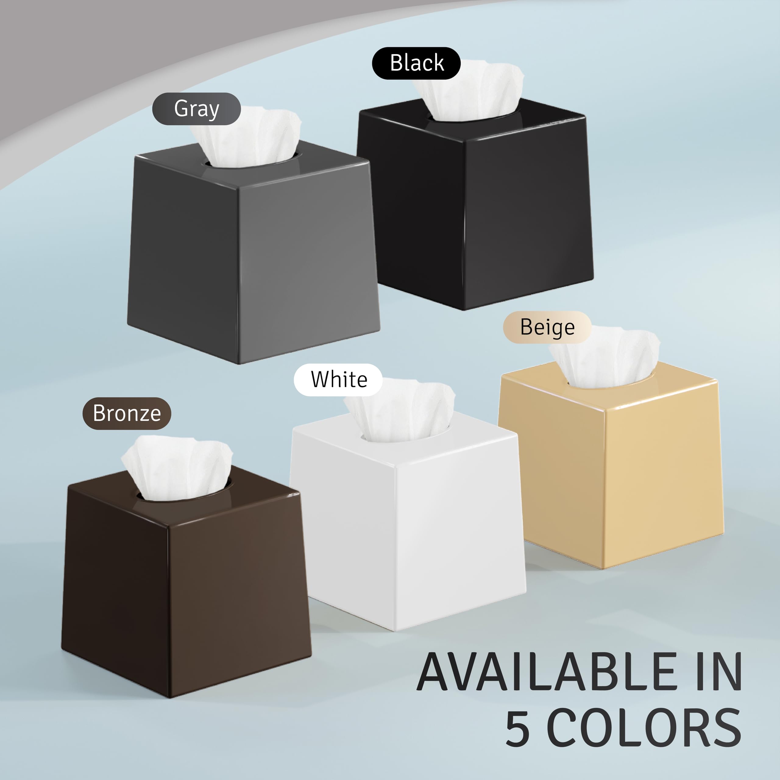 Black Tissue Box Cover Square - Plastic Facial Tissue Box Holder - Decorative Cube Tissue Holder Vessel Dispenser Fits Any Vanit
