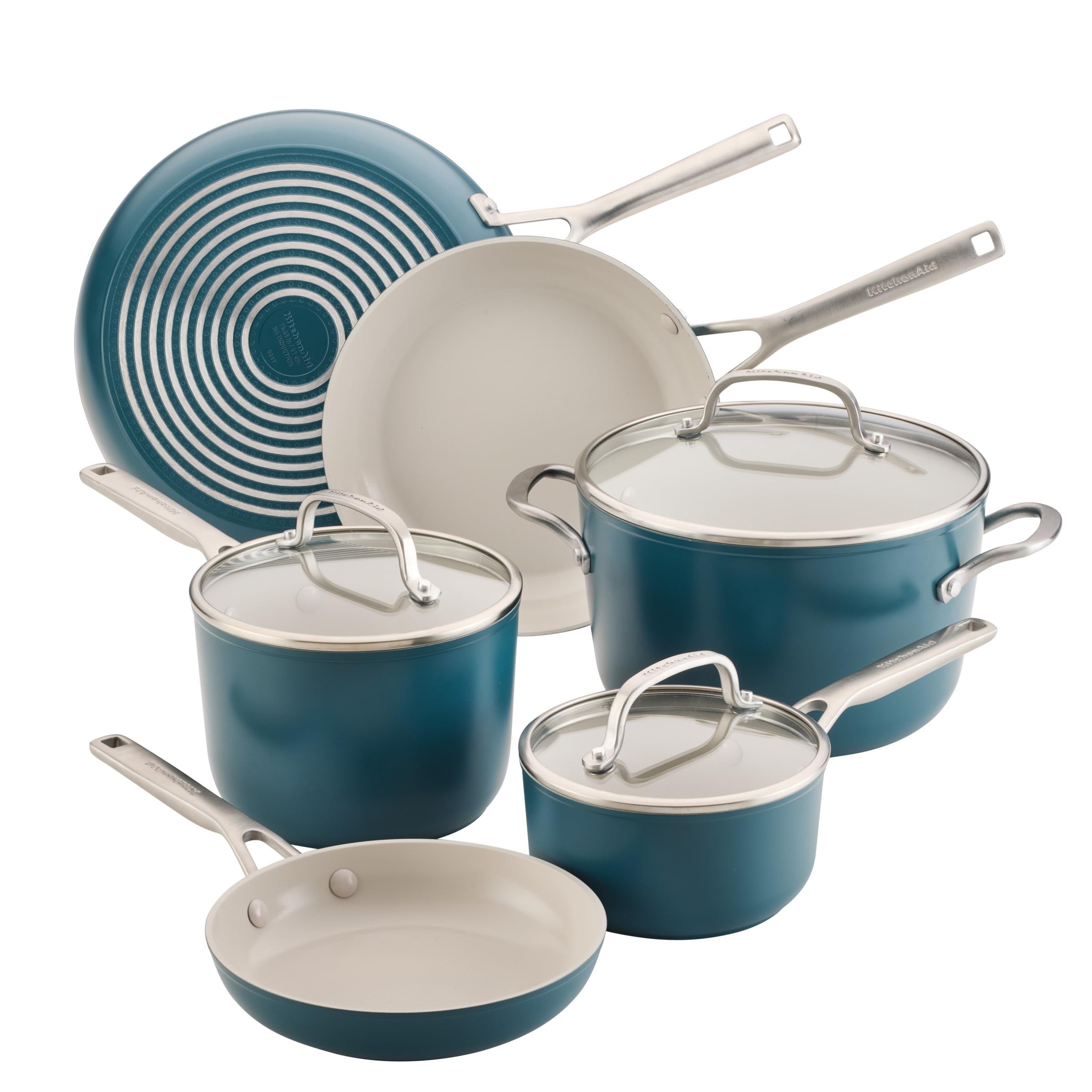 KitchenAid Hard-Anodized Ceramic Induction Cookware Set, 9-Piece Pots and Pans, Agave