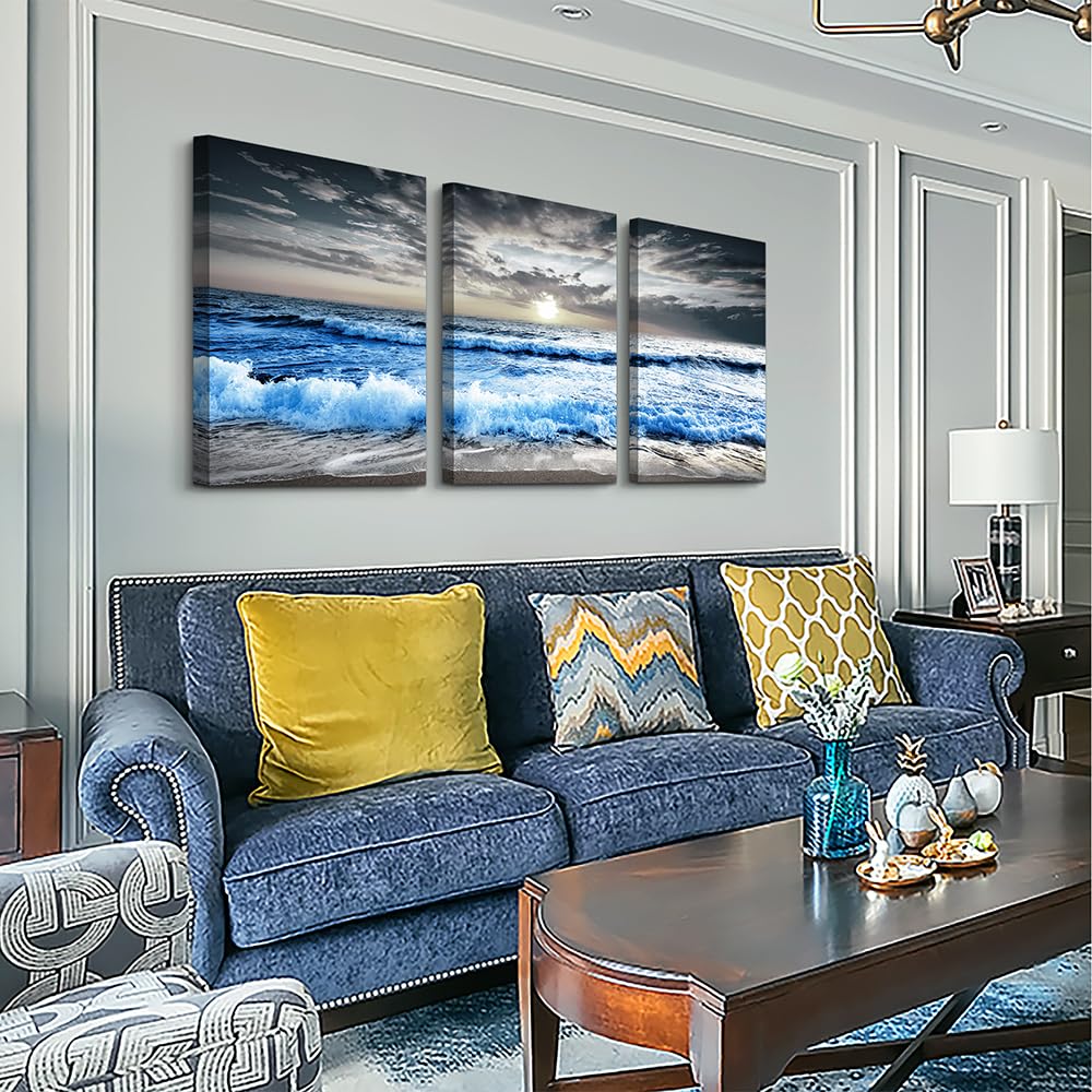 Mhartk66 Large Canvas Wall Art For Living Room Wall Decorations For Bedroom Office Wall Decor Blue Ocean Wave Seascape Pictures