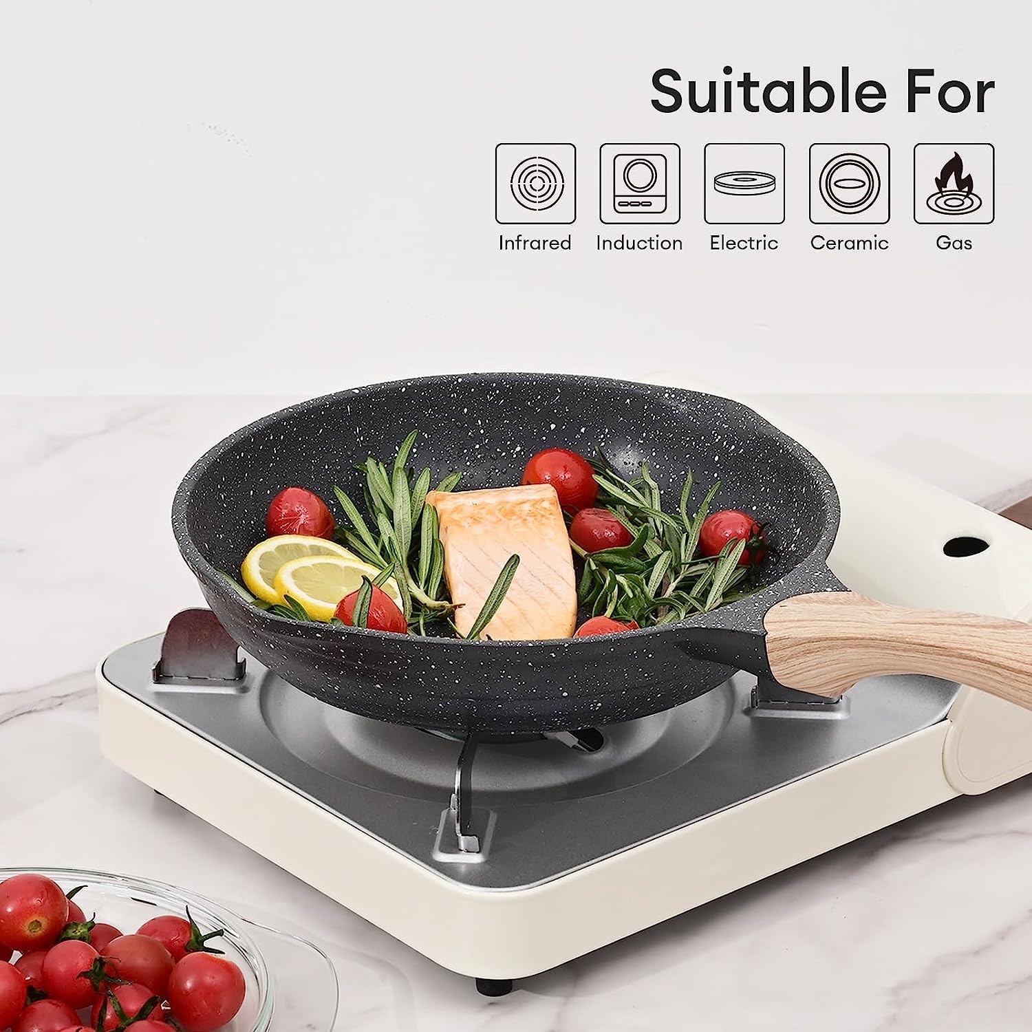 Jeetee 9.5 Inch Nonstick Frying Pan, Stone Coating Cookware, Nonstick Omelette Pan With Heat-Resistant Handle, Induction Skillet