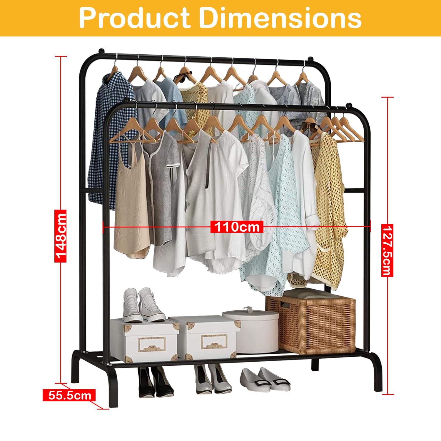 Lukzer 1Pc Metal Cloth Stand: Multipurpose Garment Rack With Bottom Shelf  Ideal Coat And Jacket Organizer For Home And Bedroom