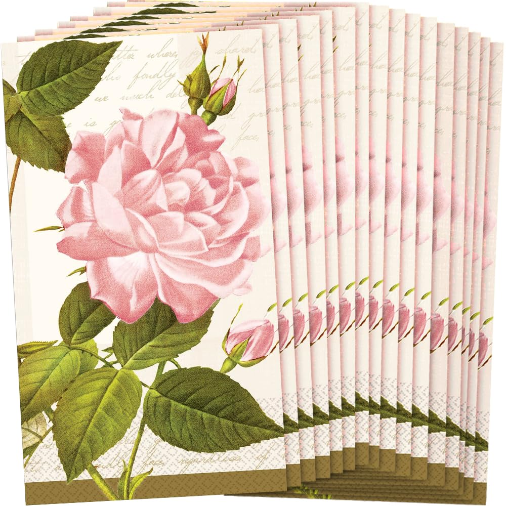 Vintage Rose Guest Towels, 8'' X 4'' (Pack Of 16) - Premium Classic Hand Towels, Ideal For Parties, Birthdays, & Any Celebration