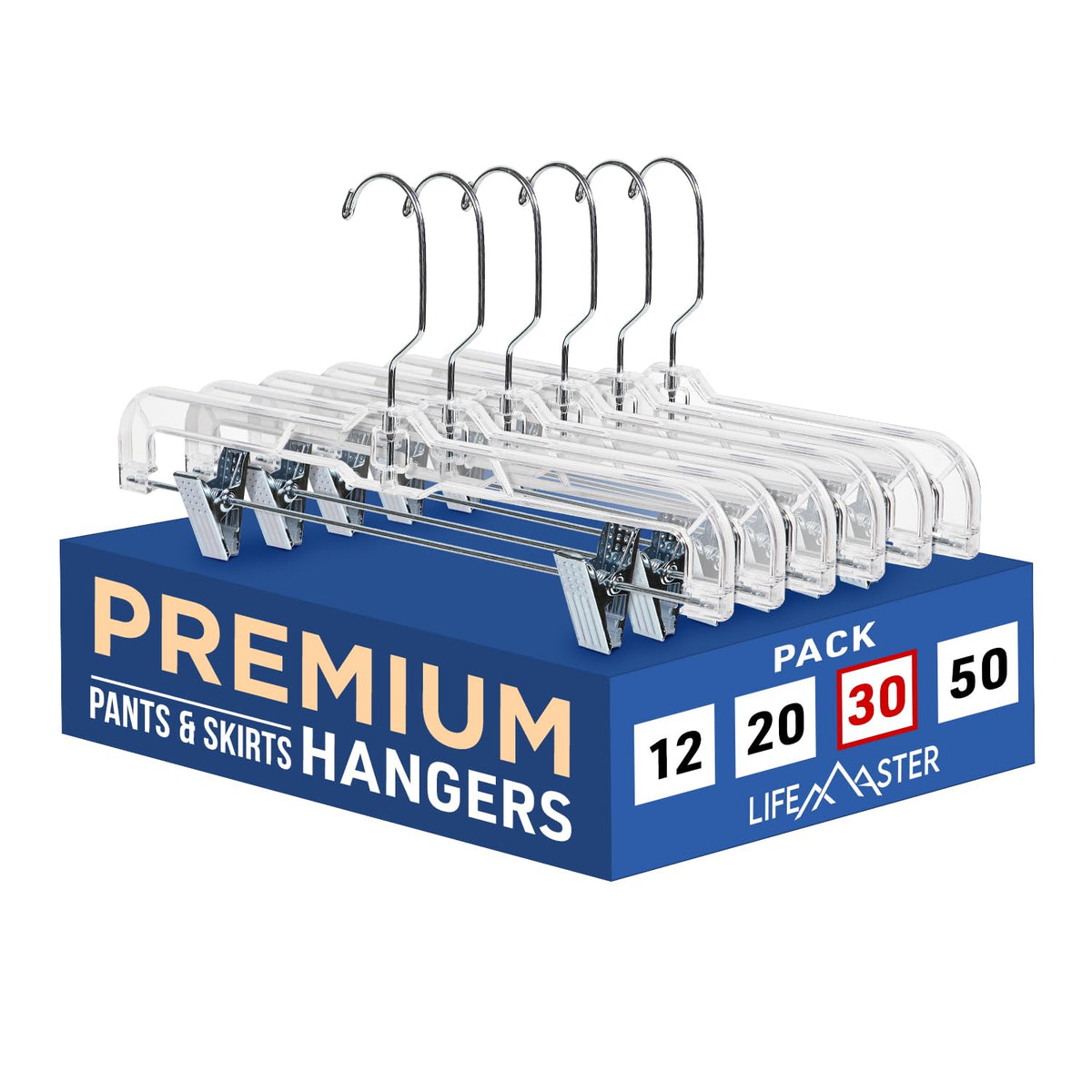 Lifemaster Clear Plastic Hangers - 30 Pieces 14 Inches Anti-Slip Space-Saving, Closet Organization Solution - Pants, Trousers, S