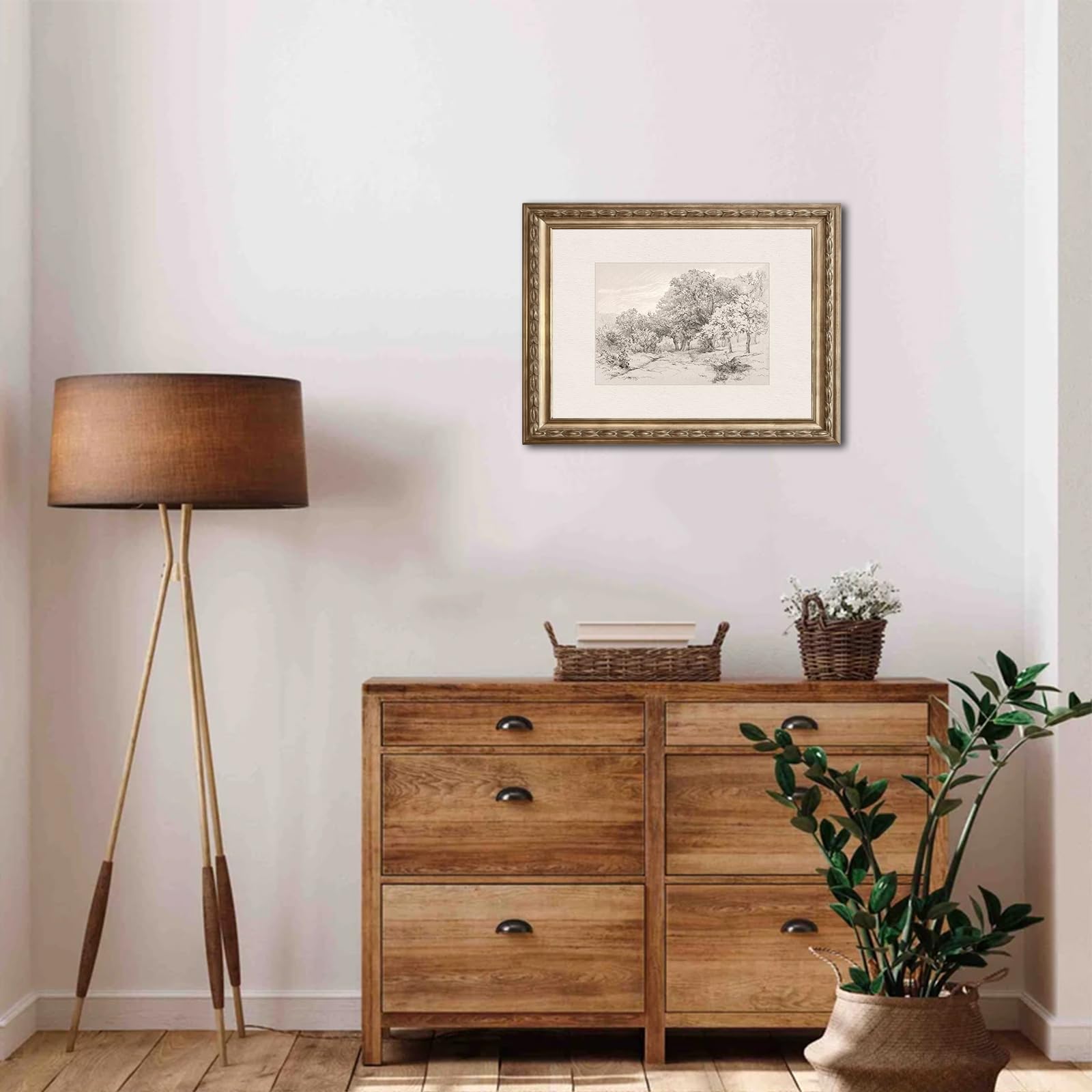 Uniro Neutral Wall Art For Home Decor, Farmhouse Landscape Tree Sketch Drawing Wall Decor, Rustic Nature Canvas Prints Antique M