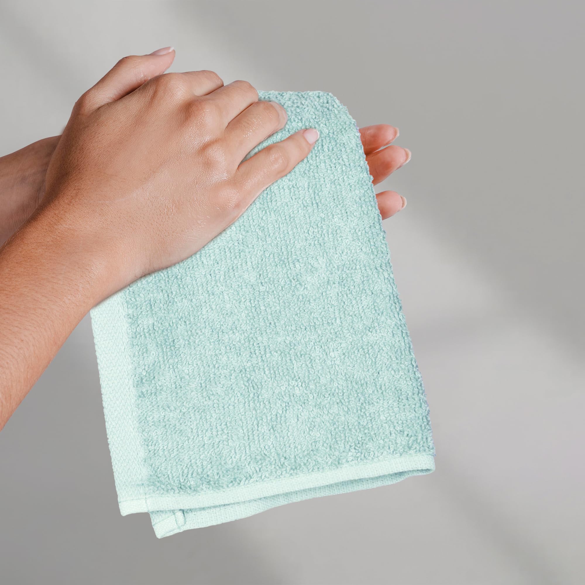 Amazon Basics Fast Drying  Extra Absorbent  Terry cotton Washcloth  12 x 12 Inch  Ice Blue - Pack of 24