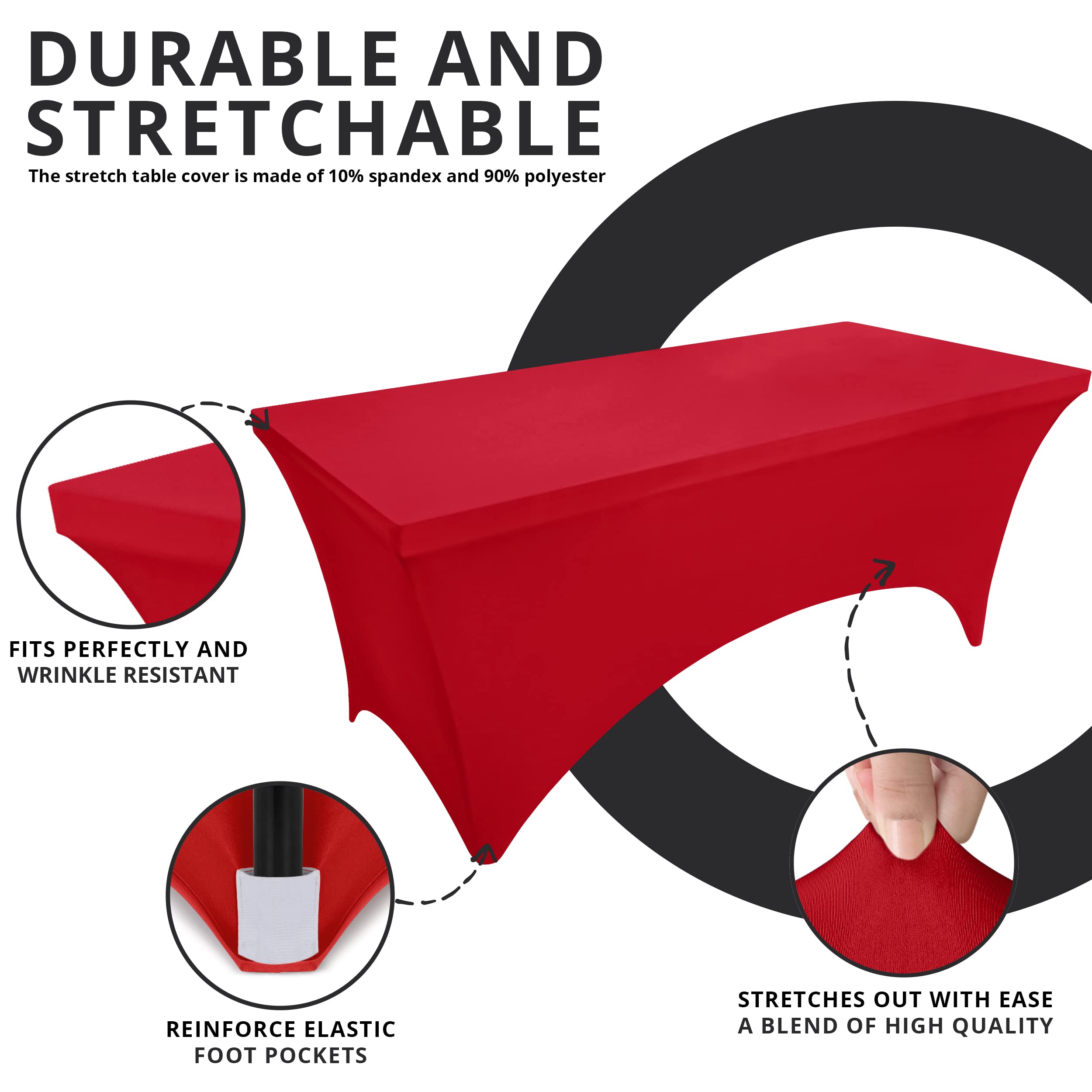 Utopia Kitchen Spandex Tablecloth 2 Pack [6FT  Red] Tight  Fitted  Washable and Wrinkle Resistant Stretch Rectangular Patio Table Cover for Event  Wedding  Banquet & Parties [72Lx30Wx30H Inch]