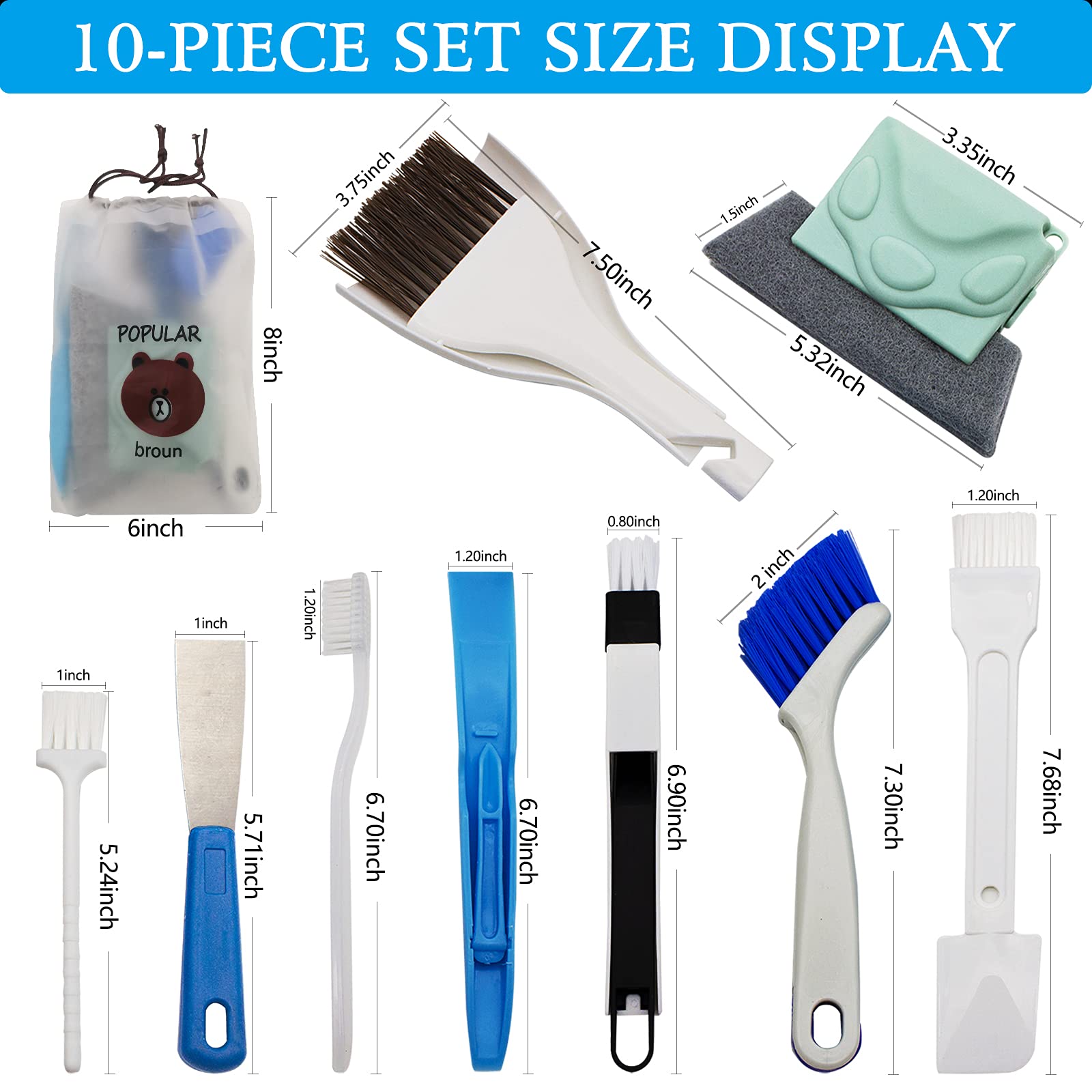 Blue Top Household Cleaning Brushes 10-Piece Set Window Crevice Cleaning Tool For Narrow Gap,Magic Window Sill Cleaning Tool For