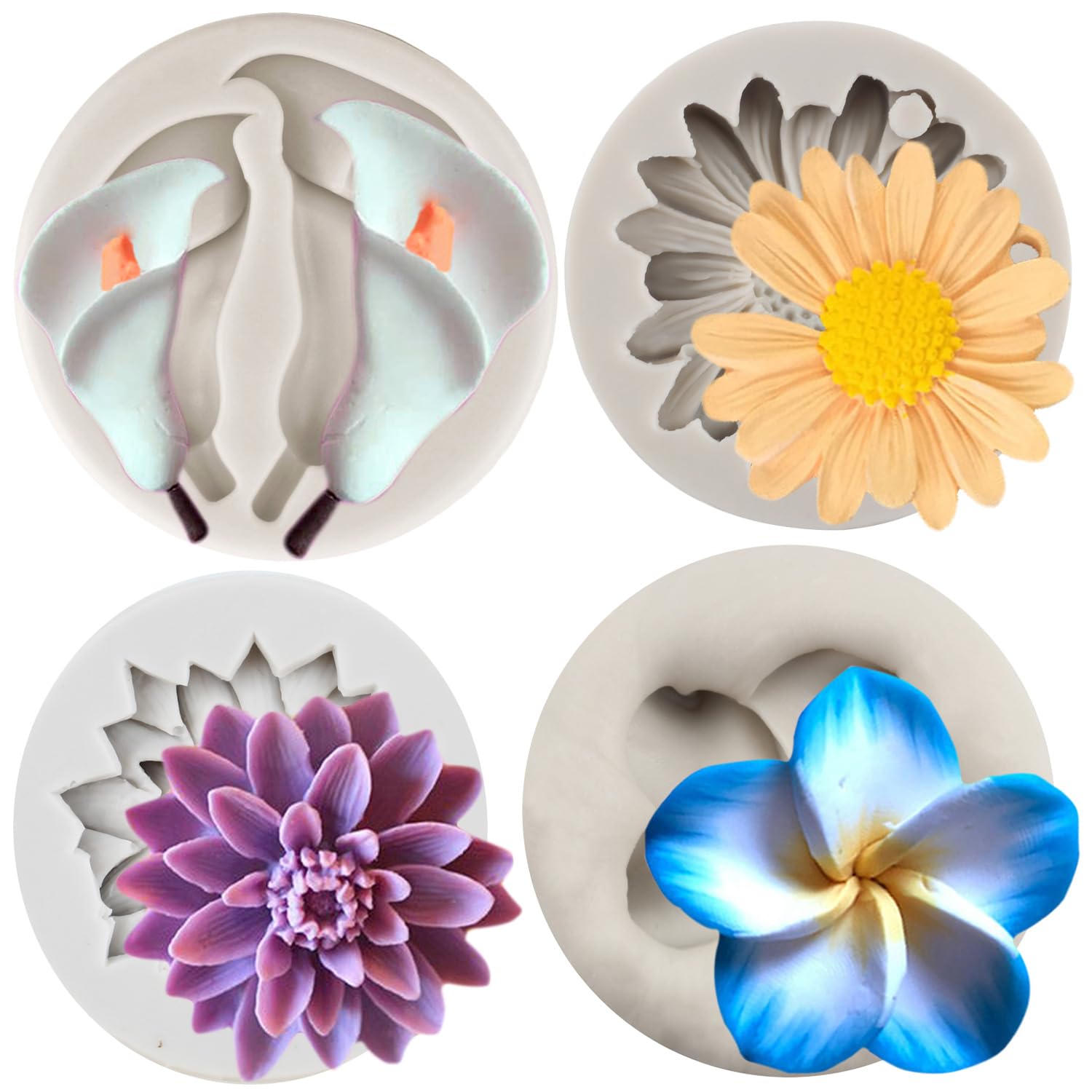 Sijiangmold Chrysanthemum Flower Silicone Molds Plumeria Flower Fondant Molds Daisy Flower Calla Lily Mold For Cupcake Topper Ca