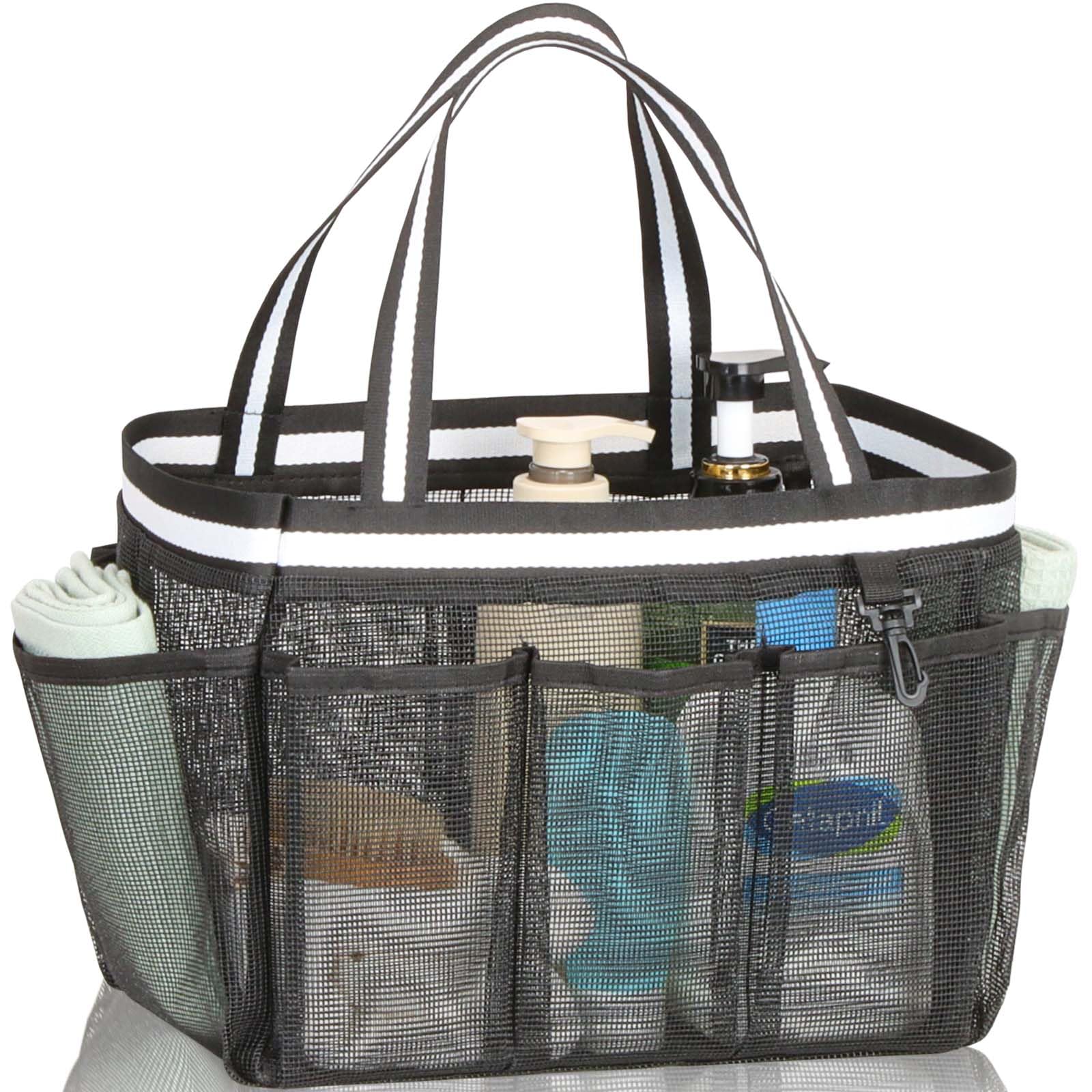 Ocim XL Portable Shower Caddy Basket - Mesh Shower Tote Bag for Travel College Dorm Gym Camping - Black