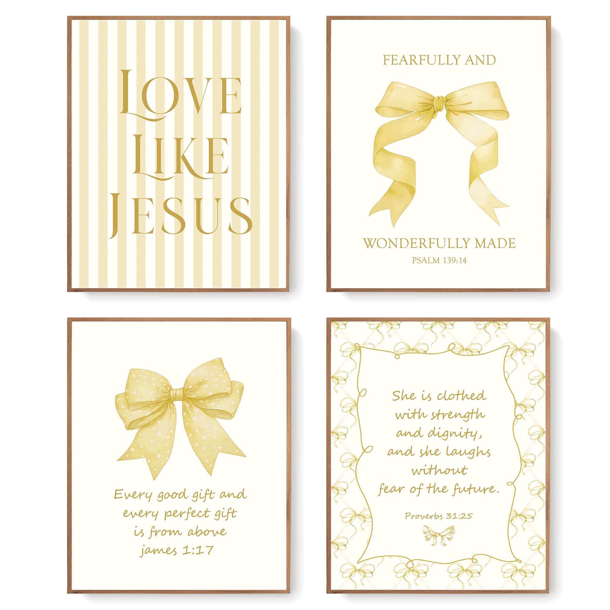 Lartsfro Coquette Yellow Bow Jesus Wall Art Decor Posters, Butter Yellow Bow Christian Room Bedroom Bathroom Dorm Wall Art Decor