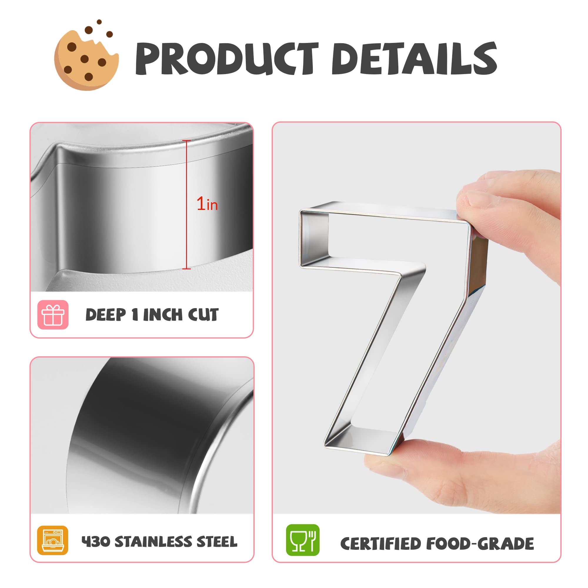 Fusoto 9Pcs Number Cookie Cutters Set, Birthday Numbers 0-8(6 Reverses To 9), Stainless Steel Cookie Cutters For Baking, Number