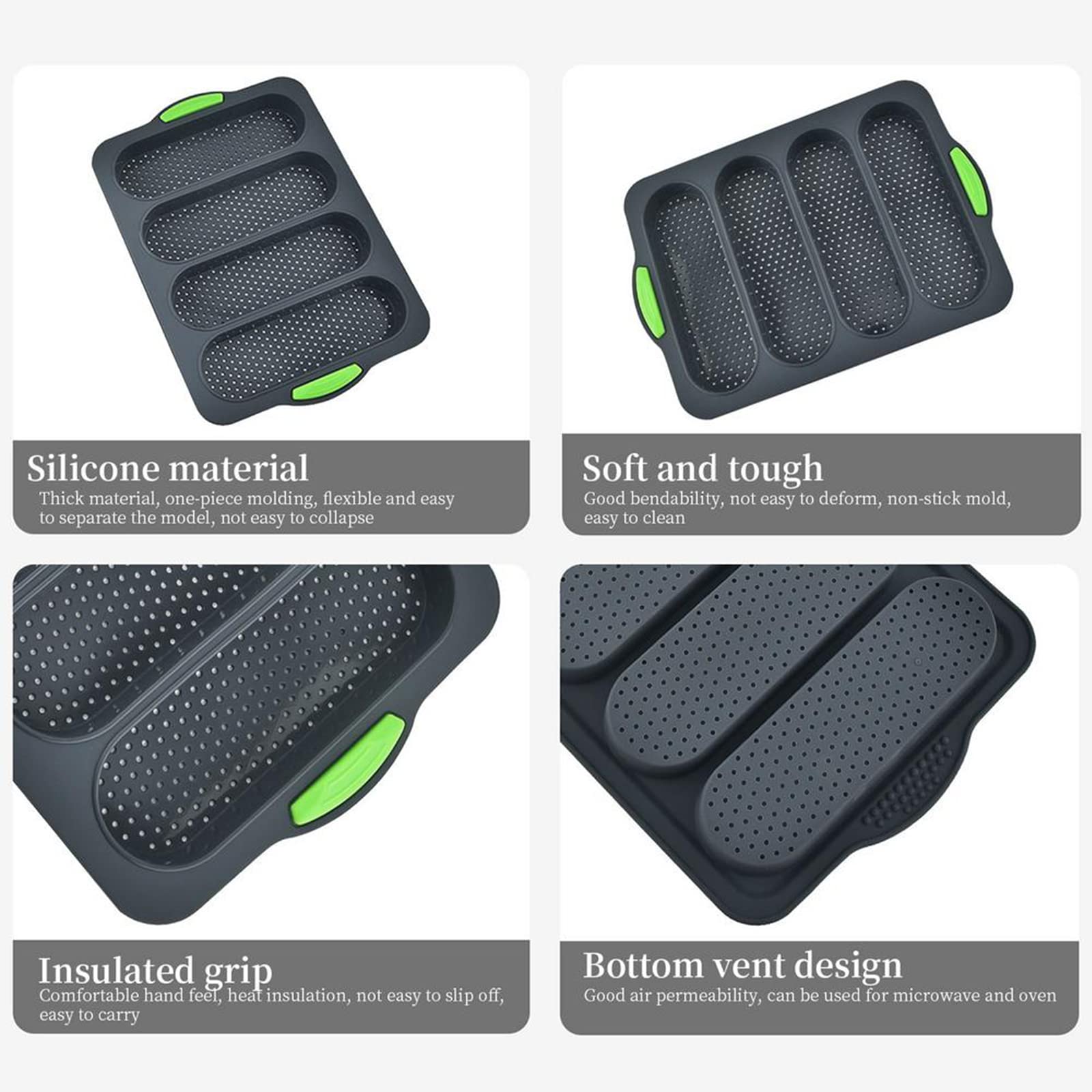W Wbld Silicone Loaf Pan,Non-Stick Bread Pan For Baking, French Hotdog Diy Cooking Bread Buns Baguette Tray Cake Mold For Homema