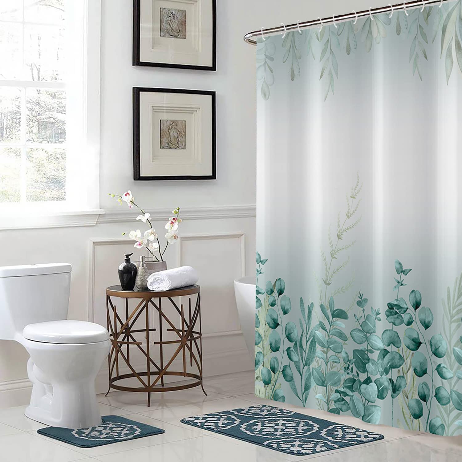 Gcirec Spring Eucalyptus Shower Curtain, Sage Green Botanical Tropical Leaves Plants Bathroom Curtain For Bathtub Decor Waterpro