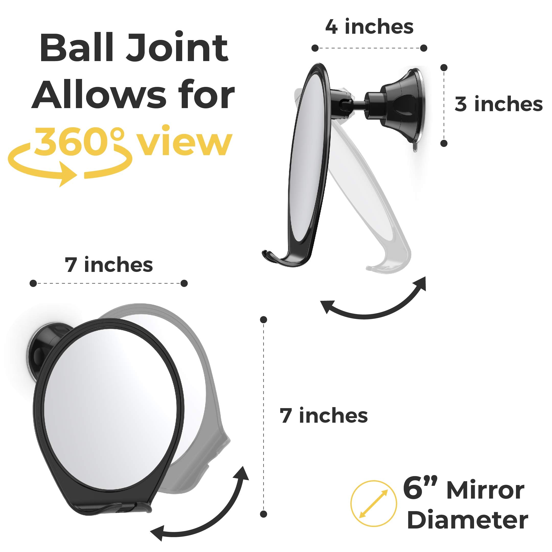 Honeybull Shower Mirror Fogless For Shaving - With Suction, Razor Holder For Shower & Swivel, Small Mirror, Shower Accessories,