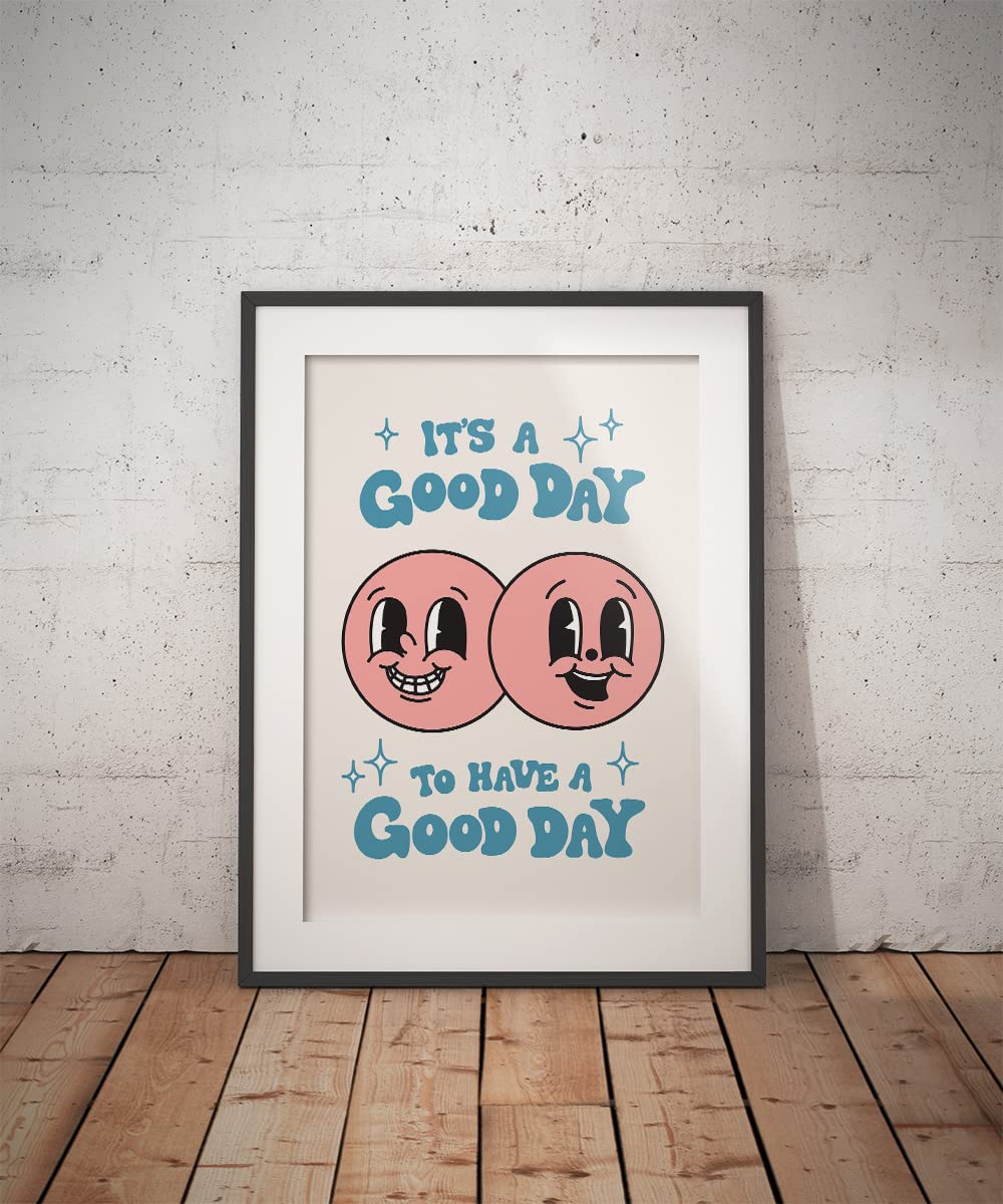 It's A Good Day Retro Poster  Retro Happy Face Wall Art  60s 70s Aesthetic Poster  Positive Quote Wall Art  Cute Room Decor  Cool Wall Decor