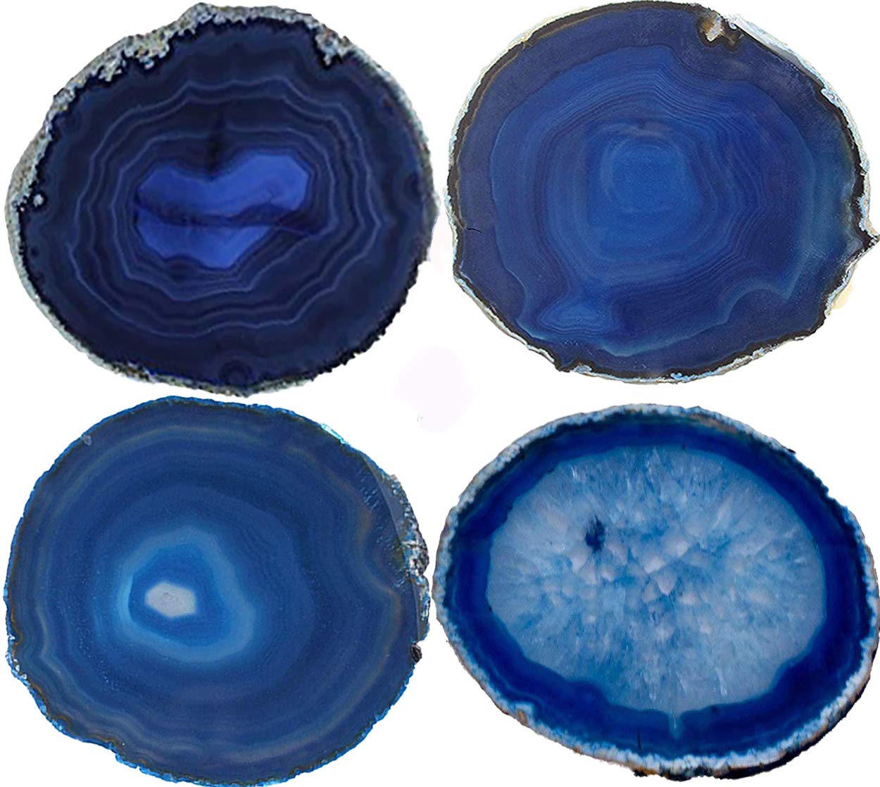 Jic Gem 3-3.5'' Dyed Blue Color Small Size Agate Coastes Polished Natural Geode Stone Coasters Agate Slices Set Of 4 With Protec