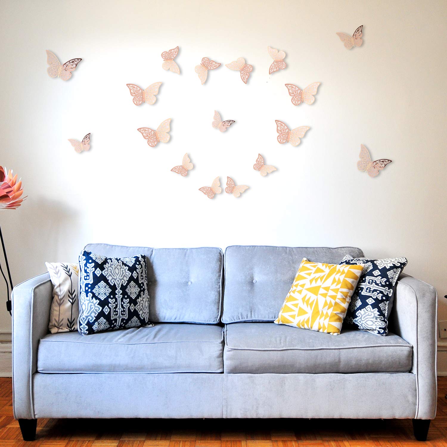 AIEX 24pcs 3D Butterfly Wall Stickers 3 Sizes Butterfly Wall Decals Room Wall Decoration for Bedroom Party Wedding Decors(Rose Gold)