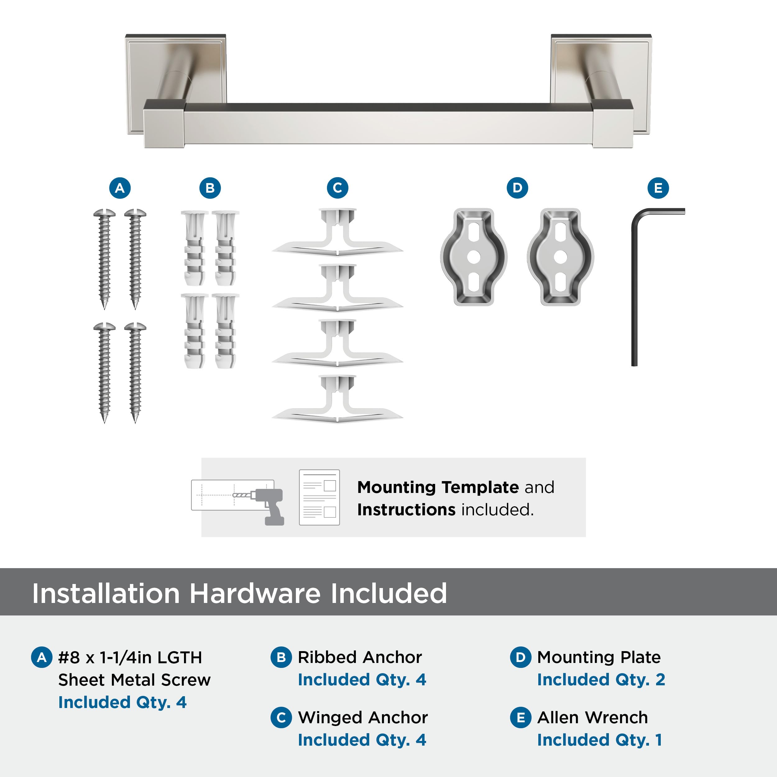 Amerock Appoint Polished Nickel 8 Inch (203Mm) Towel Bar, Bh36075Pn