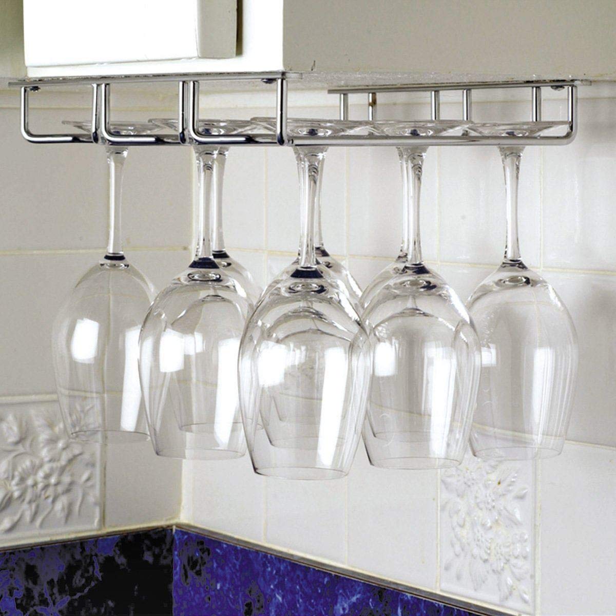 Huji Durable Under Cabinet Stemware Rack Storage Organization (1 Pack, Chrome)