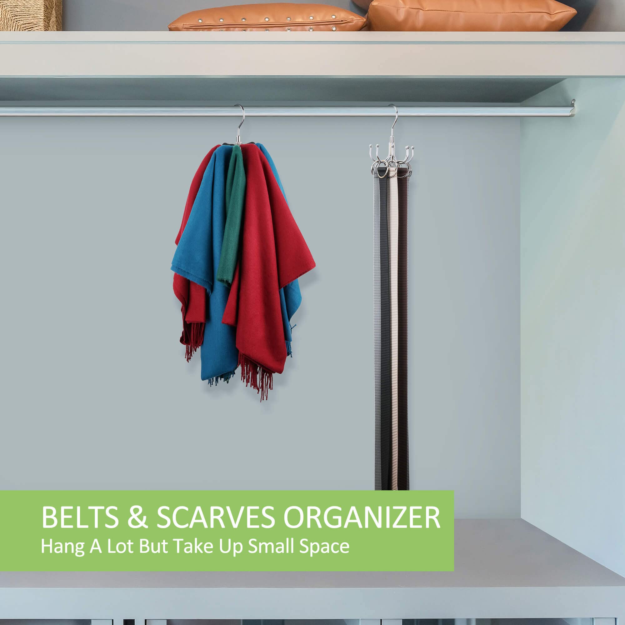 Omhomety Belt Hanger, 2 Pack Rotatable Belt Organizer For Closet, Accessories Rack, Space Saving Hanging Holder Storage Hook For