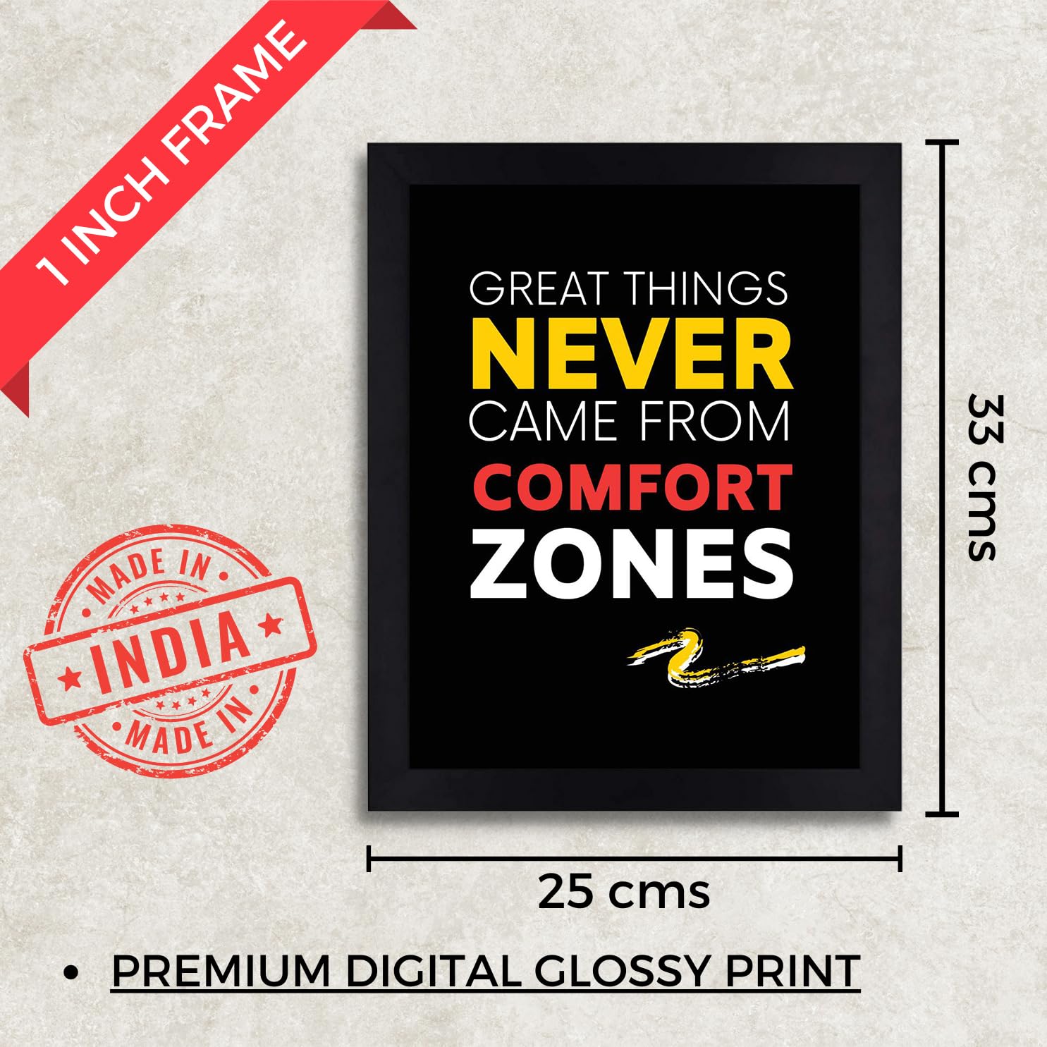 Interio Crafts Great Things Never Come From Comfort Zones Motivational Framed Poster - Synthetic Wood - Black Frame - 13 X 10 In