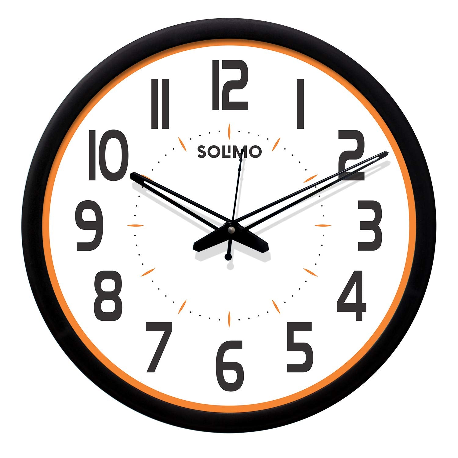 Amazon Brand - Solimo 12-Inch Plastic & Glass Wall Clock - Core (Silent Movement, Black Frame)