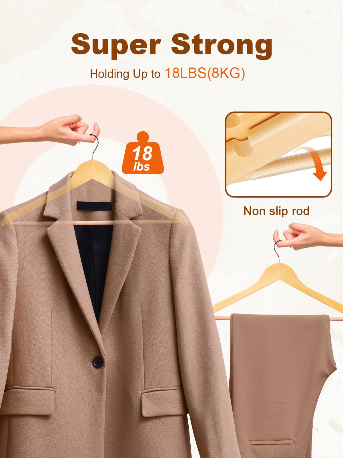 HOUSE DAY Wooden Hangers 20 Pack Wood Clothes Hangers Smooth Finish Wooden Coat Hangers for Closet Heavy Duty Hangers Solid Wood Hangers Suit Hangers for Clothes  Jacket  Shirt  Tank Top  Dress