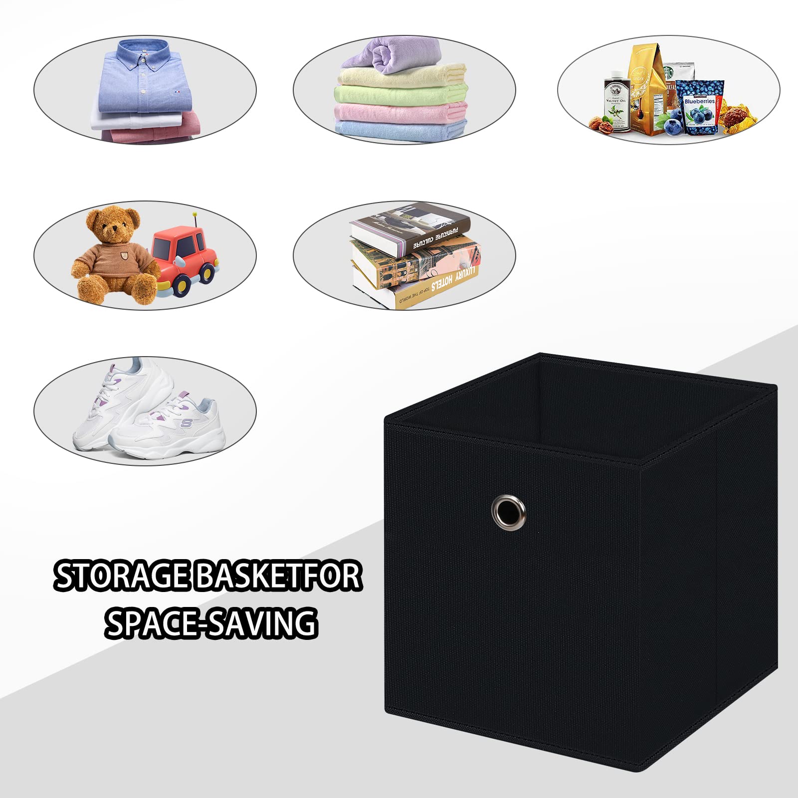 Nieenjoy Black Foldable Storage Cubes Bins ,11 Inch Cloth Storage Cube Fabric Storage Box Cubes Organizer Baskets With Dual Hand