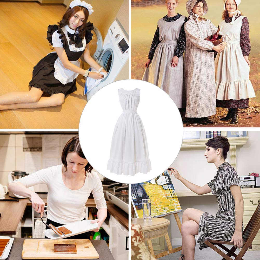 Cr Rolecos White Vintage Maid Ruffle Apron For Women Colonial Pioneer Peasant Apron Pinafore Adjustable Kitchen Gift M
