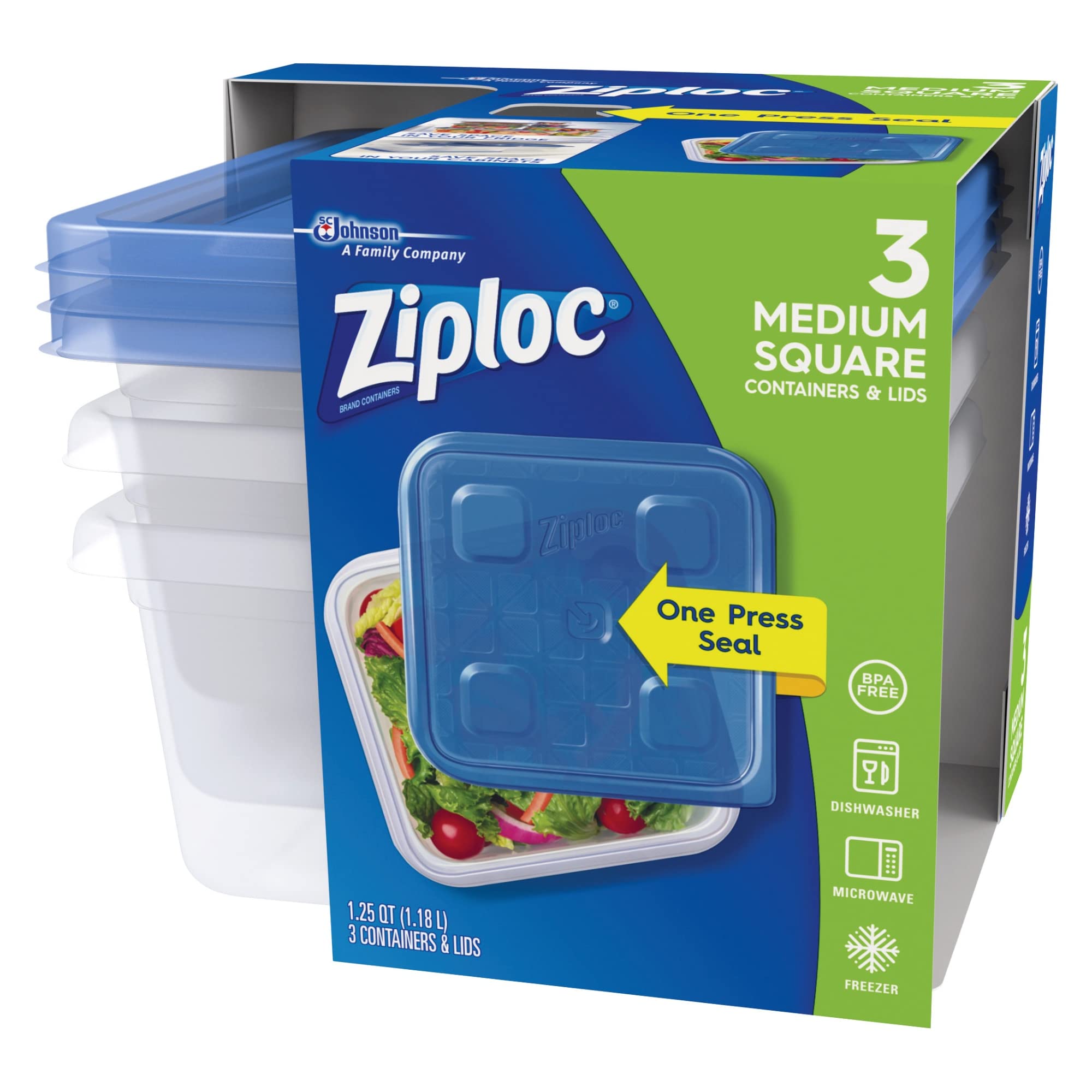 Ziploc Plastic Food Storage Container Set, Clear, Pack Of 3