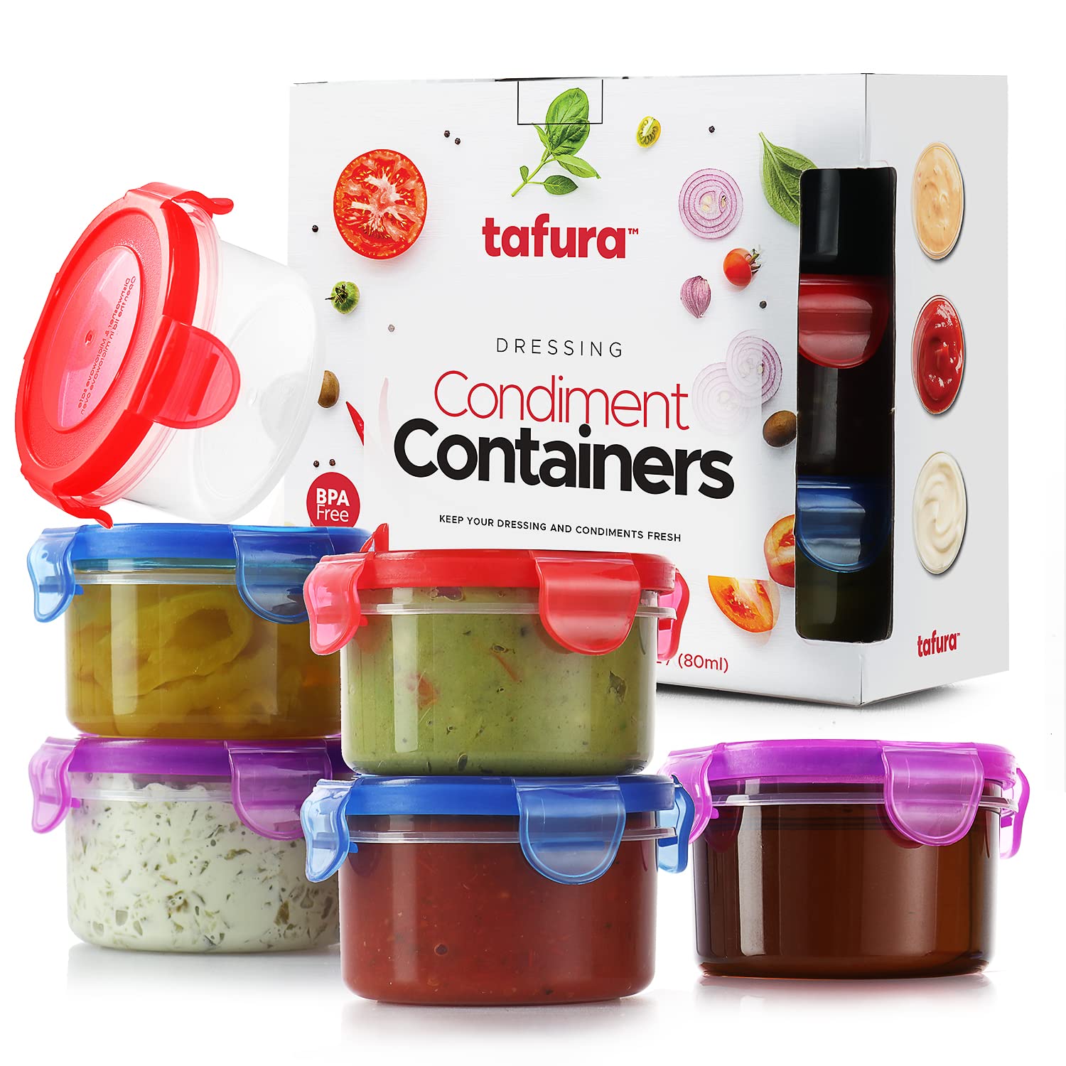 Salad Dressing Container To Go, 6 Pack | 2.7 Oz. Dressing Containers For Lunch Box | Small Containers With Lids | Dip Containers