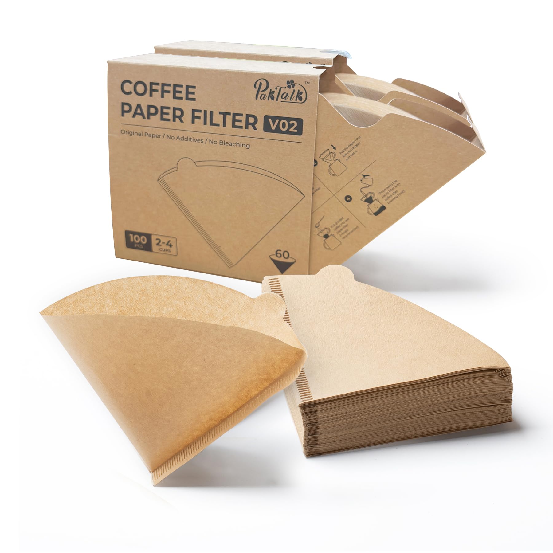Paktalk Coffee Filters V60 Coffee Filter Size 02 Cone Coffee Filters 2-4 Cups For Pour Over And Drip Coffee Maker(Natural Brown,