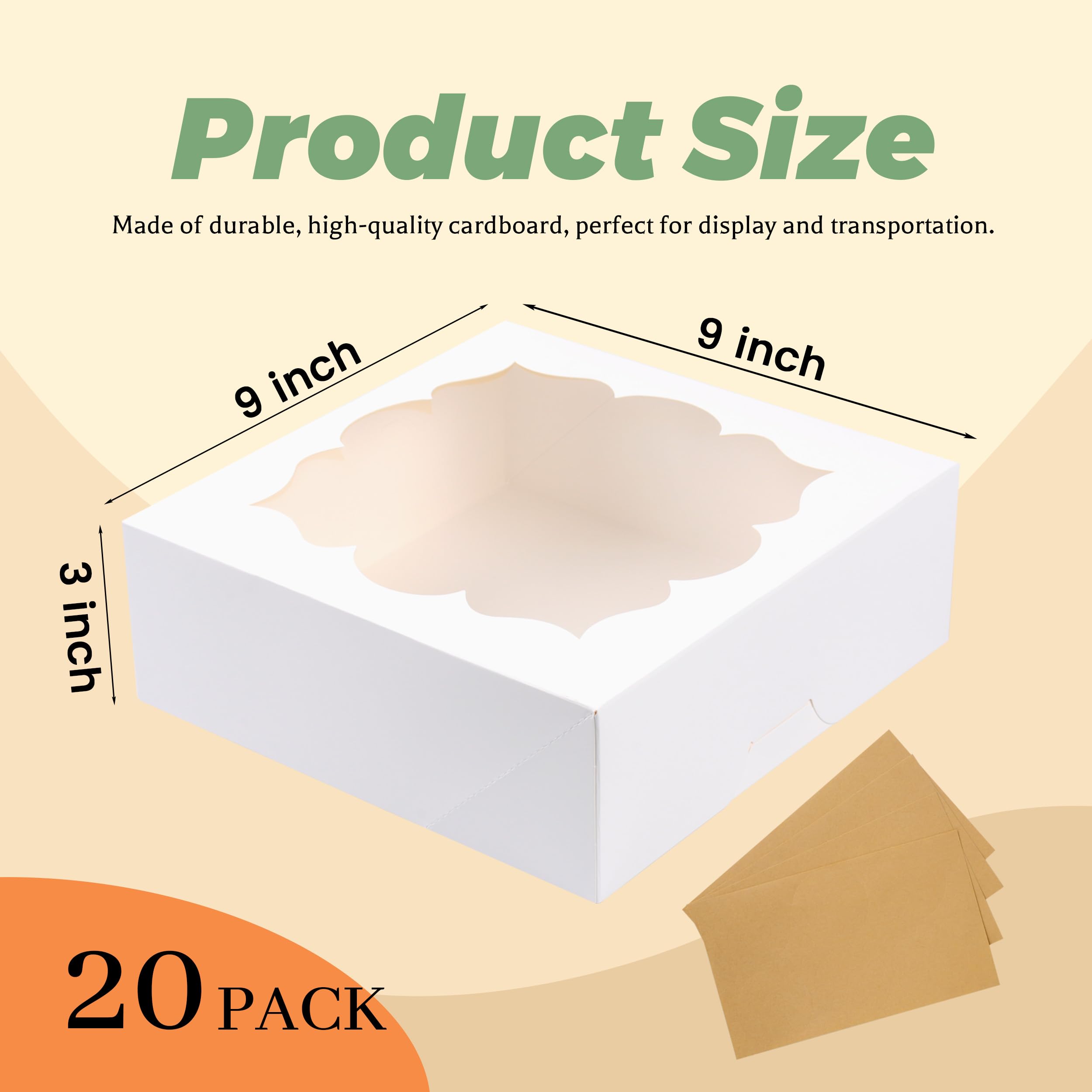 LOKQING 20 Pack Pie Boxes Cake Boxes Bakery Boxes with Window Pastry Boxes for Gift Giving 9x9x3inch (White)