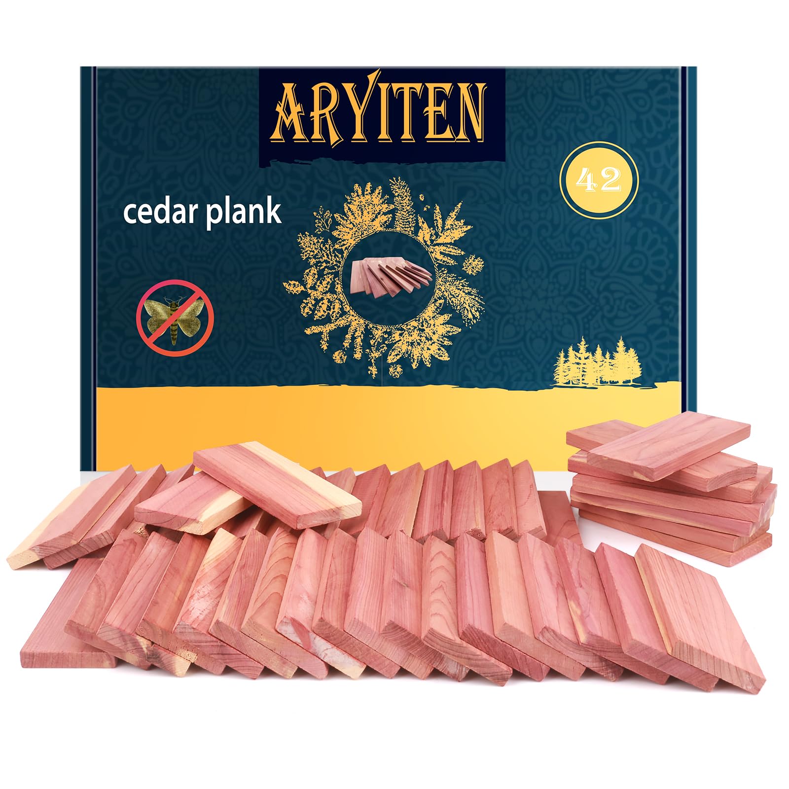 Aryiten Cedar Blocks For Clothes Storage, 42 Pack Cedar Planks - Aromatic Scent Cedar Wood Planks For Closets And Drawers Freshe