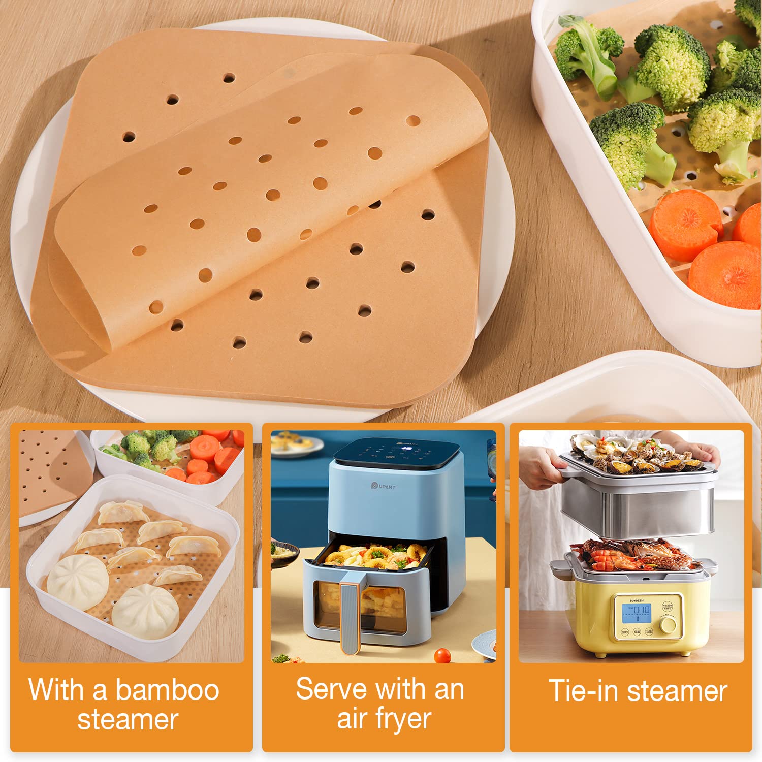 Scove 100Pcs Air Fryer Parchment Paper, 8.5 Inch Disposable Air Fryer Liners Square For Steaming Basket, Oven, Cooking, And Baki